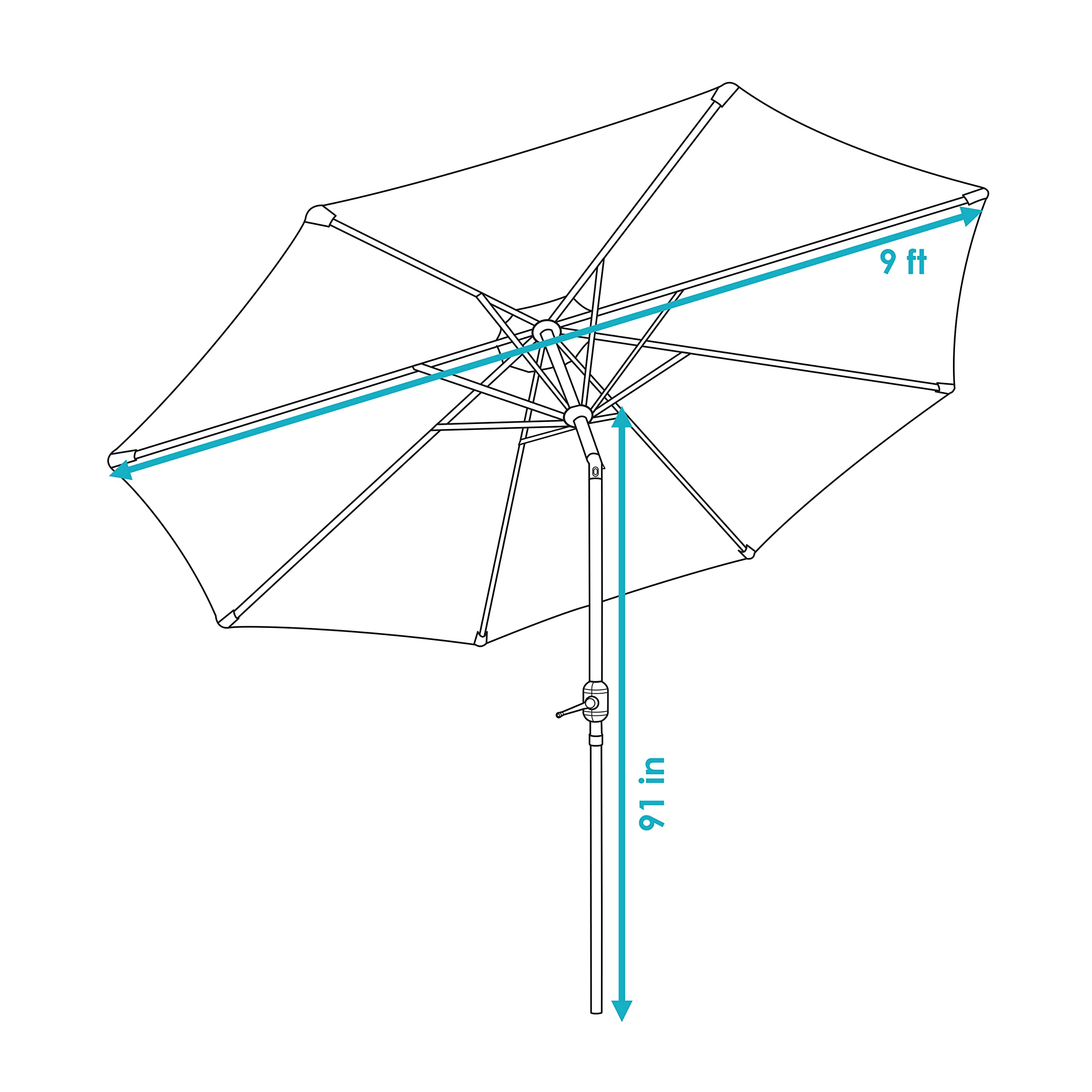Sunnydaze pole and rib connection highlighting powder-coated aluminum strength