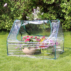 Sunnydaze clear PVC cover close-up demonstrating weather protection and light transmission