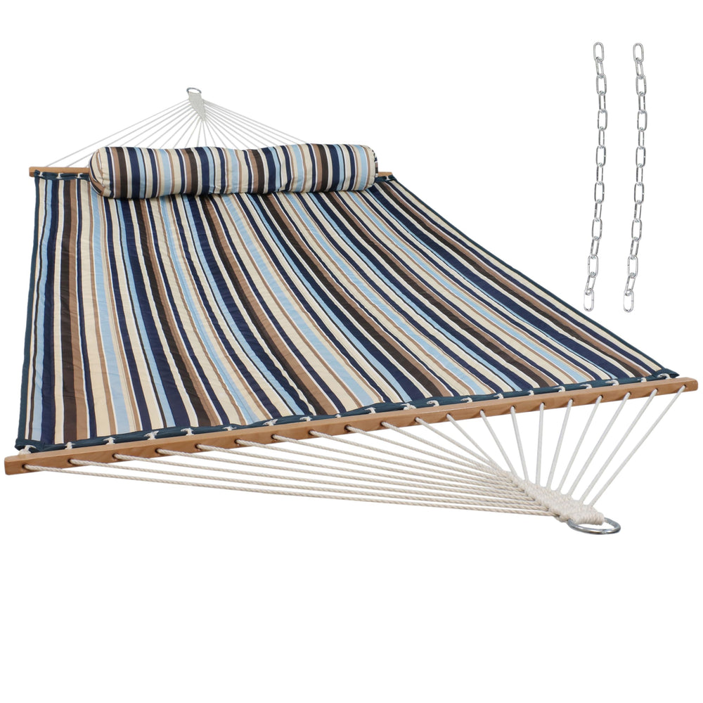 Sunnydaze Decor front view of quilted double hammock showing inviting lay-flat comfort