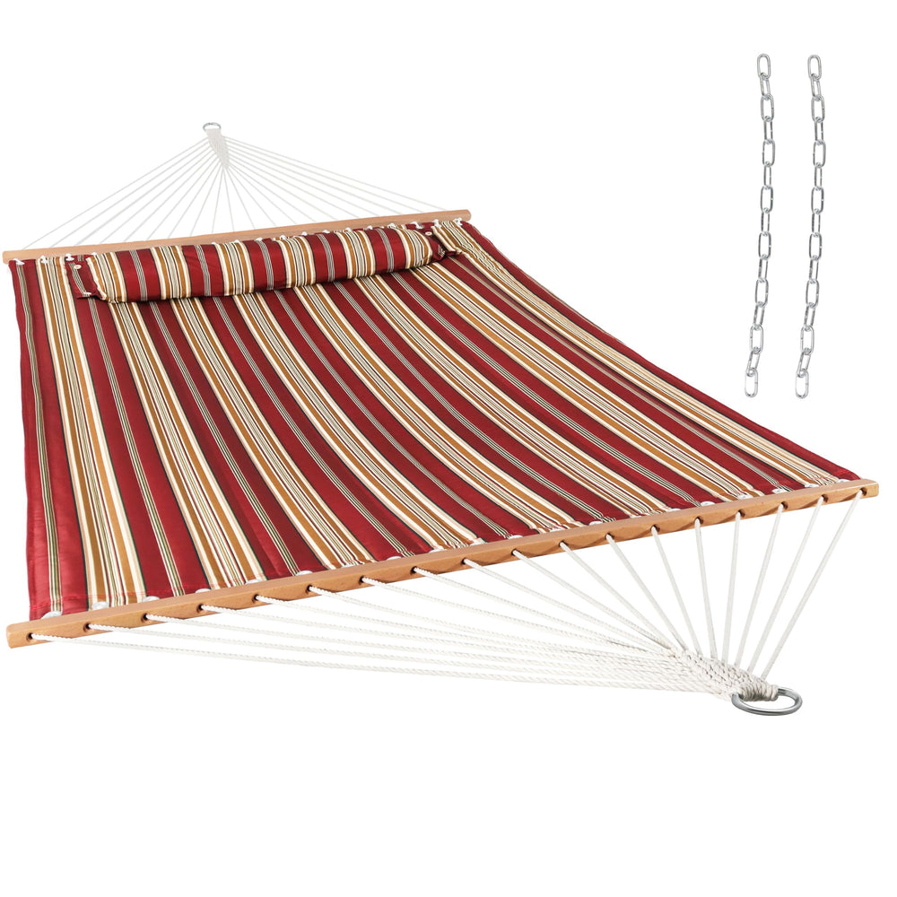 Sunnydaze front view of quilted double hammock showing comfortable lay-flat design