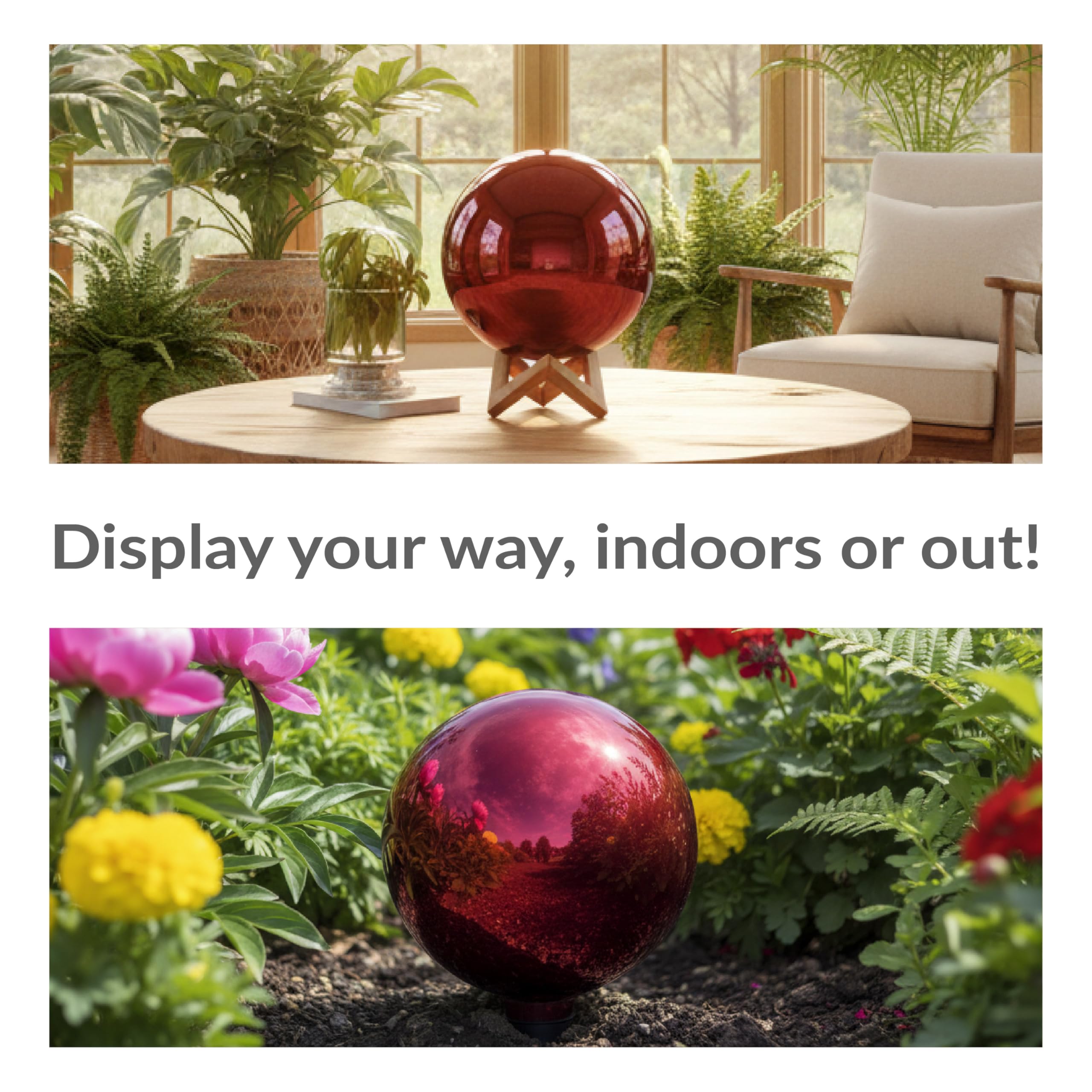 Sunnydaze close-up mirrored finish revealing rich red depth