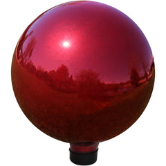 Sunnydaze red gazing ball front view showing vibrant mirrored color