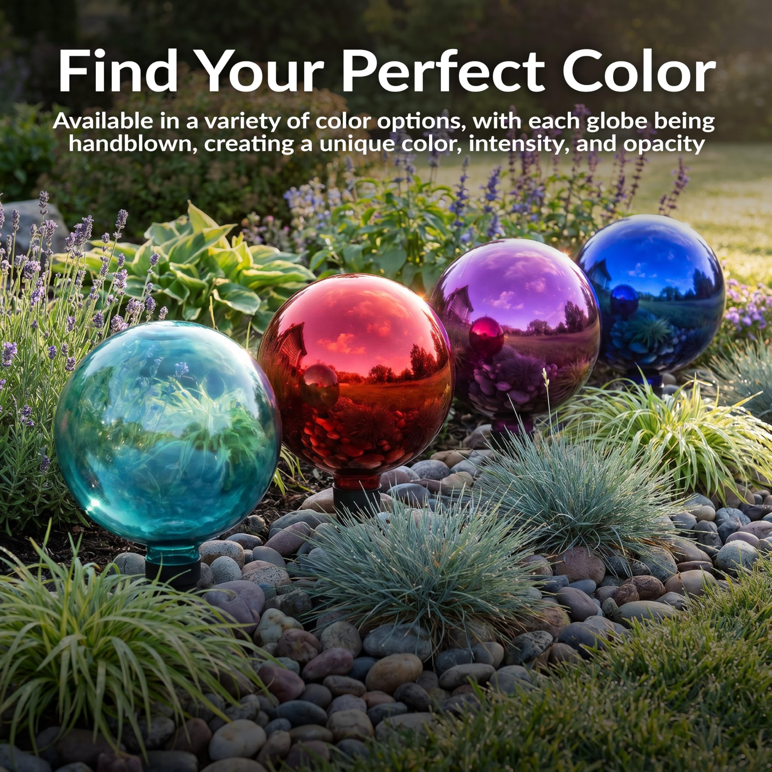 Sunnydaze gazing ball on a decorative stand adding garden focal point