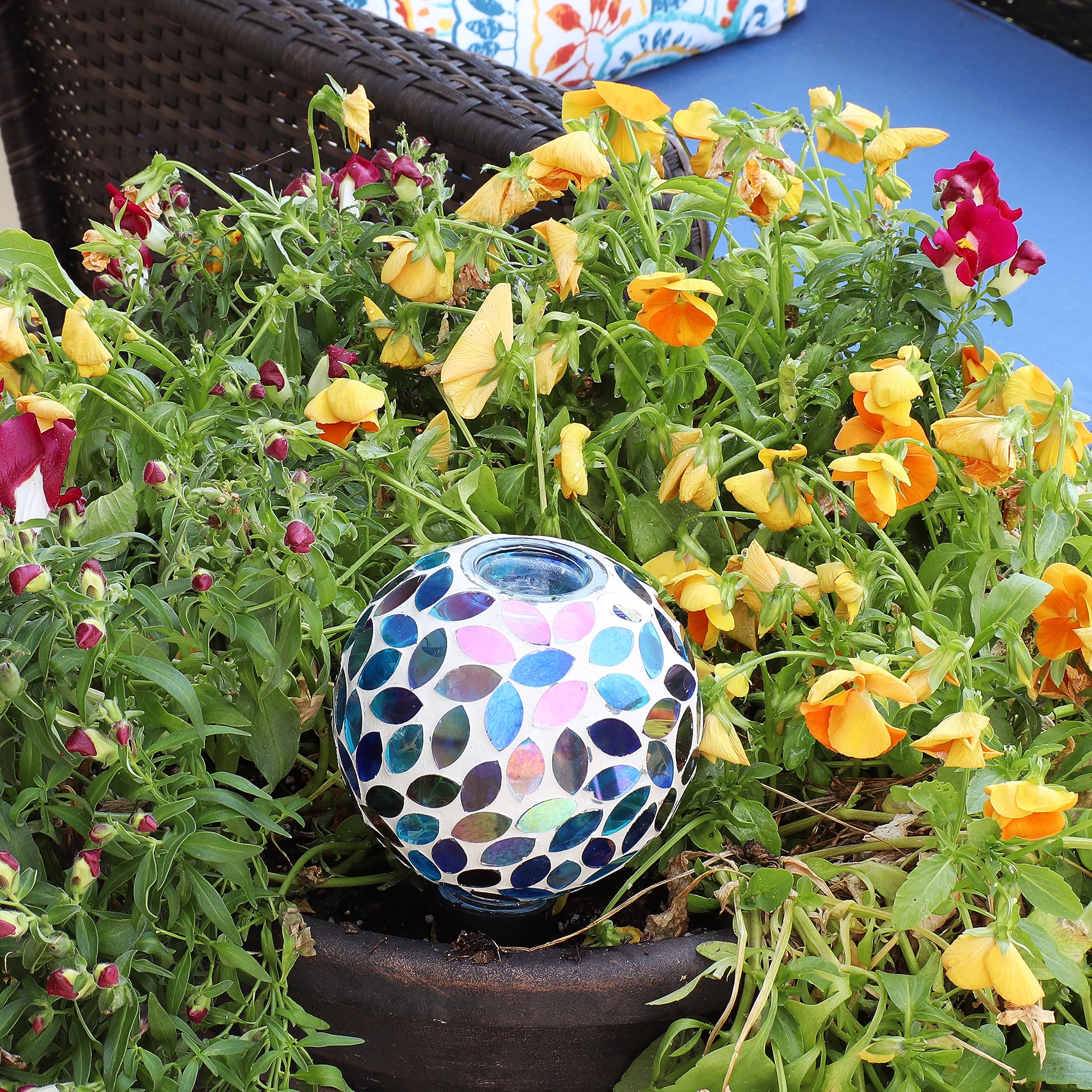 Sunnydaze globe beside ruler showing dimensions for proper pot sizing benefit