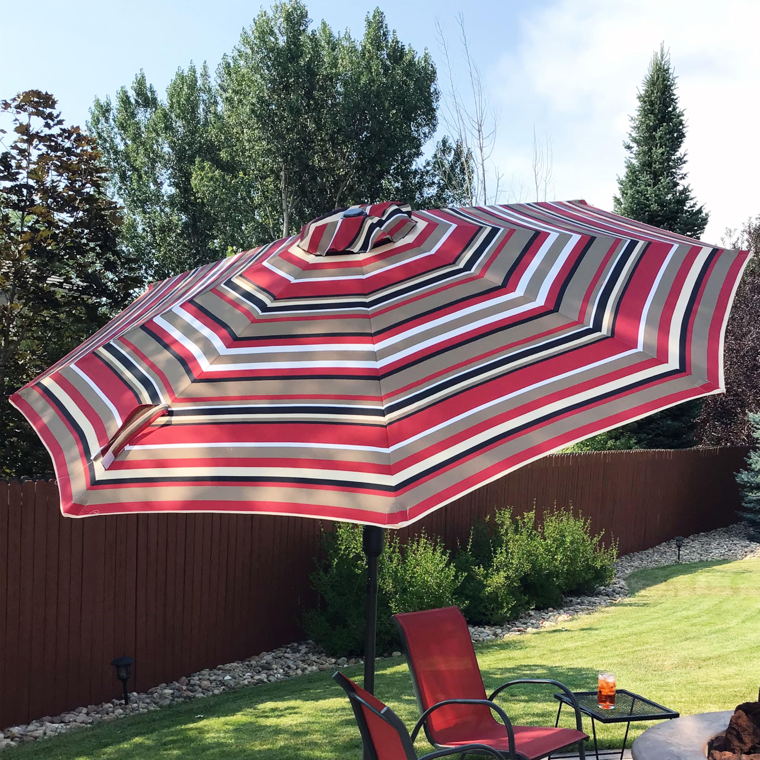 Sunnydaze size comparison with chair illustrating 91-inch height and clearance