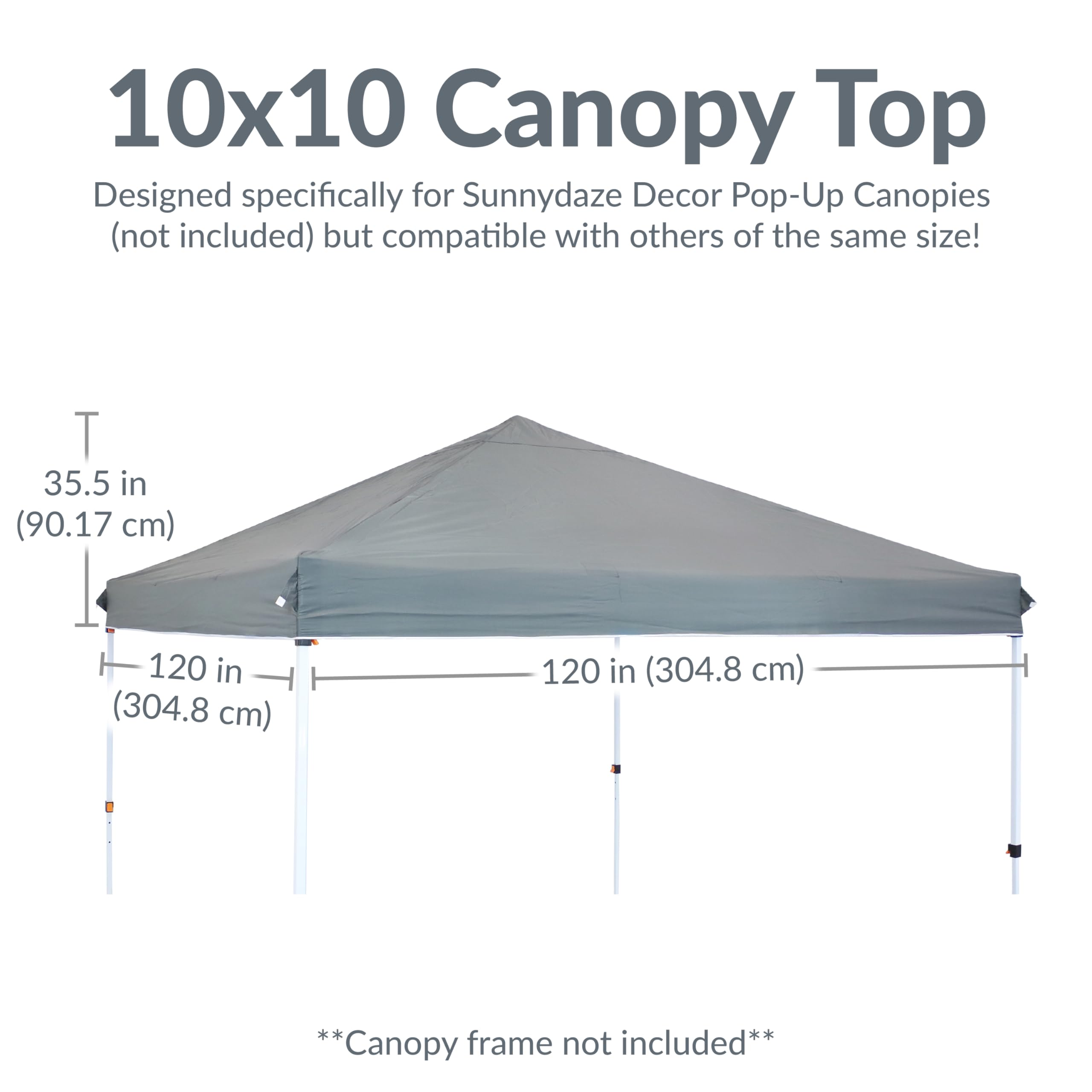 Sunnydaze canopy next to tape measure showing correct 120 by 120 size