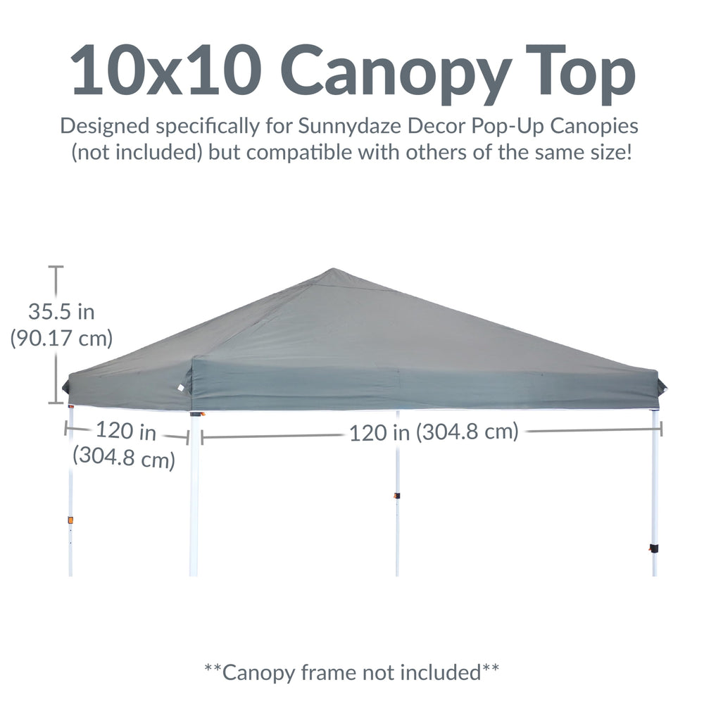 Sunnydaze canopy next to tape measure showing correct 120 by 120 size