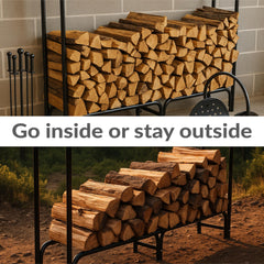 Sunnydaze Decor stacked logs on rack demonstrating airflow and neat storage