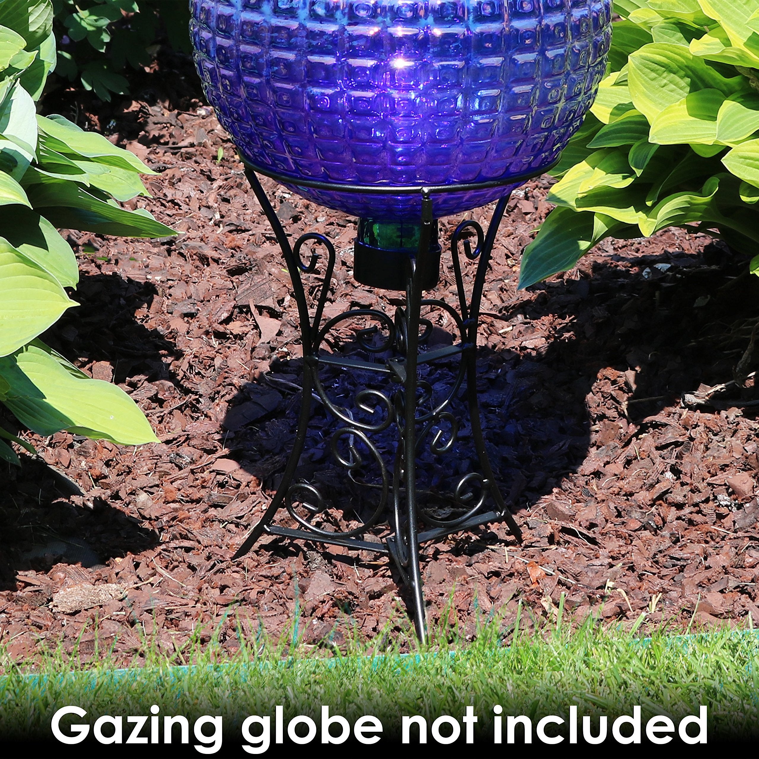 Sunnydaze stand holding gazing ball in garden showcasing focal-point display