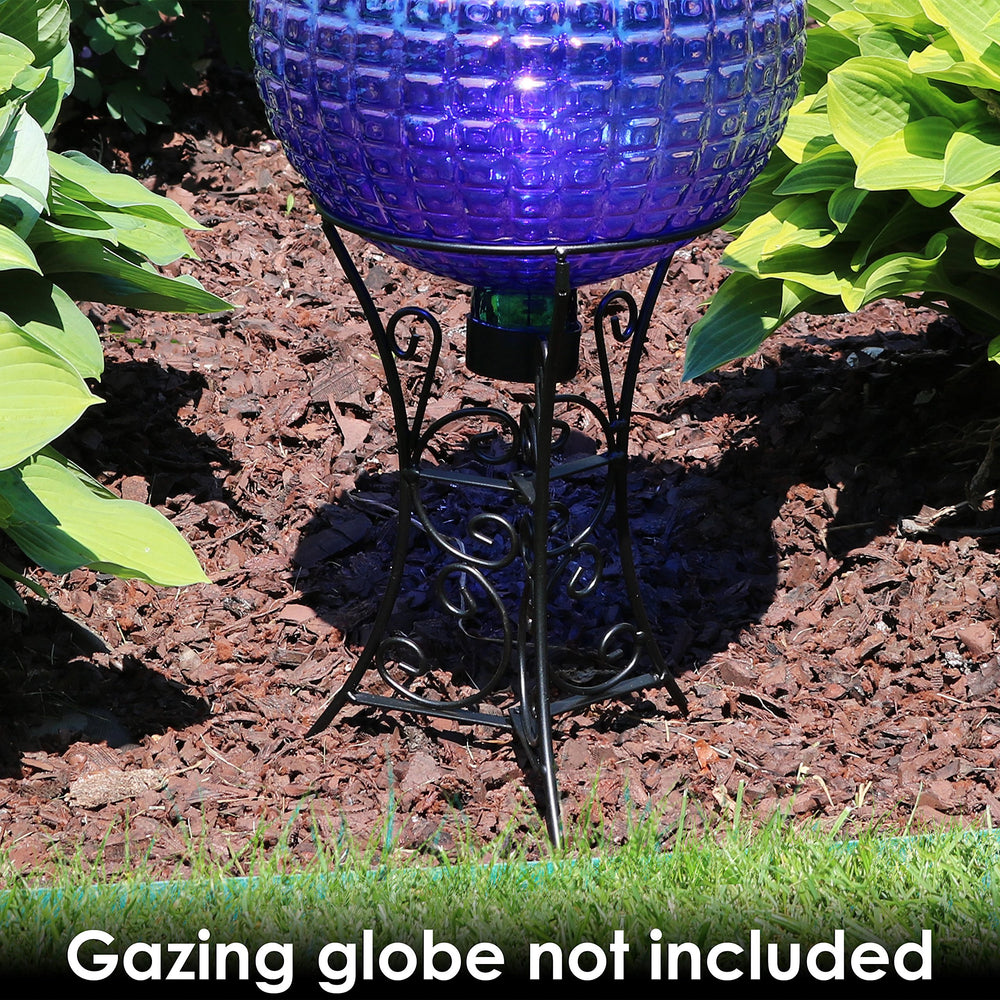 Sunnydaze stand holding gazing ball in garden showcasing focal-point display
