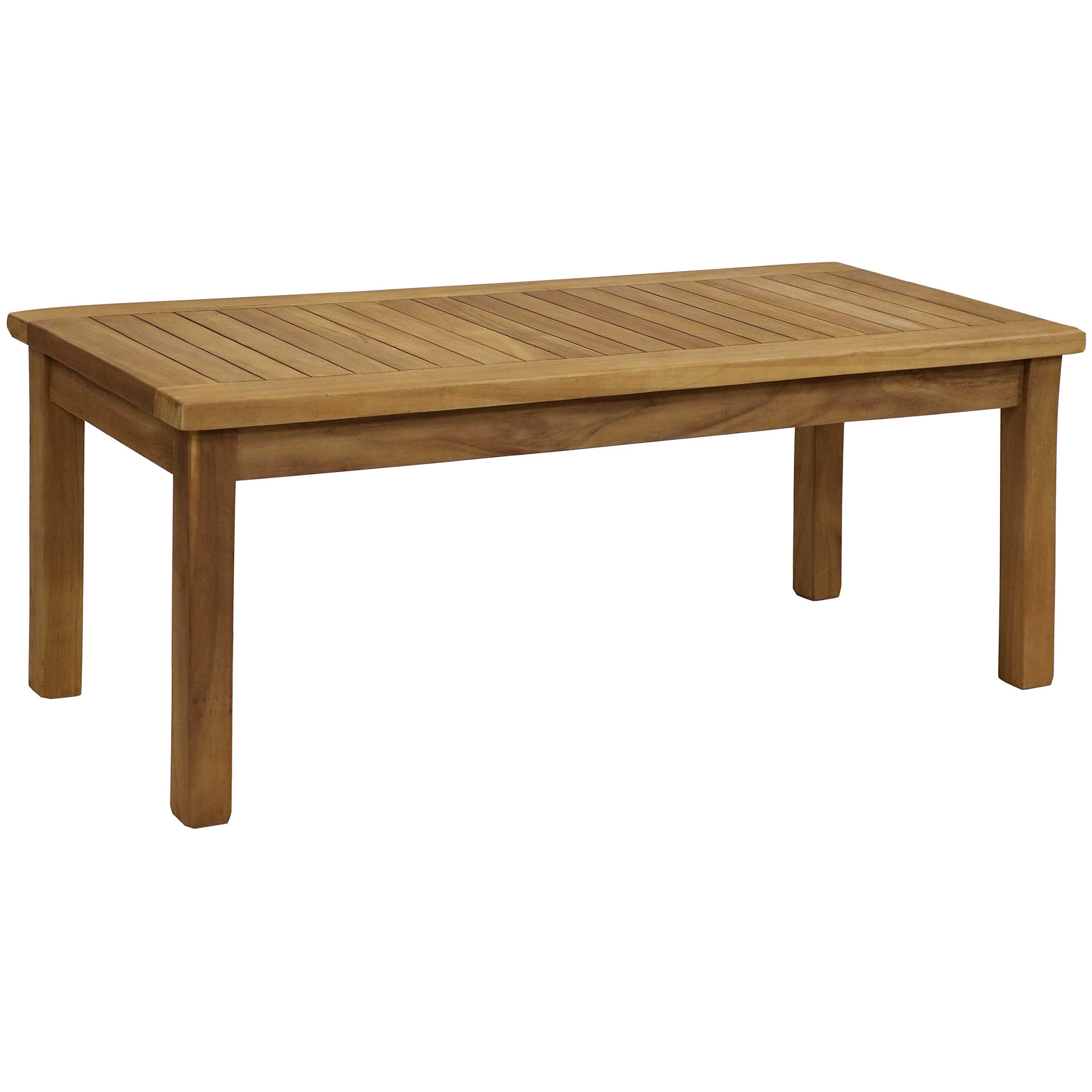 Sunnydaze Decor front view of teak coffee table showing classic profile and durable build