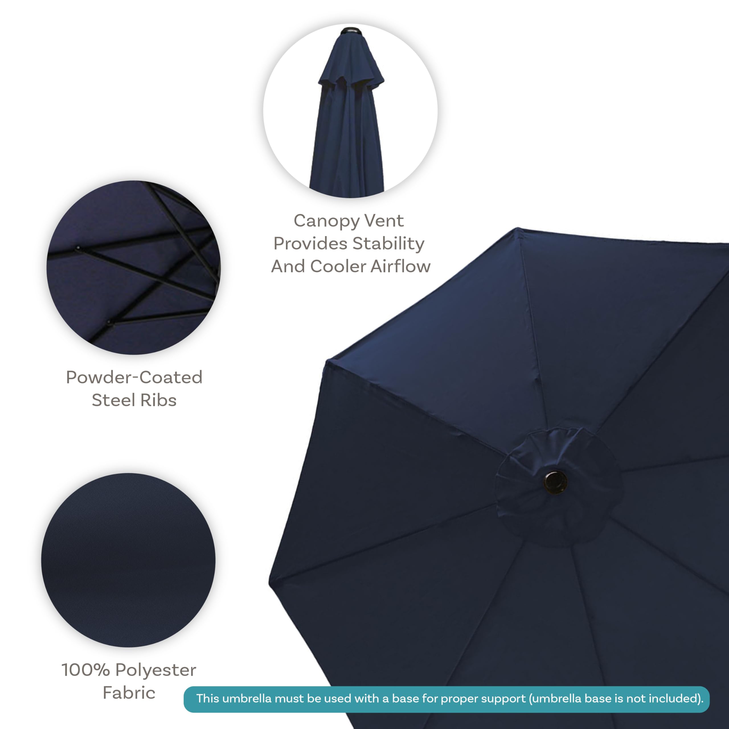 Sunnydaze umbrella fabric close-up displaying durable polyester and fade resistance