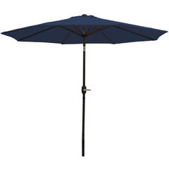 Sunnydaze umbrella front view showing navy canopy and shade coverage benefit