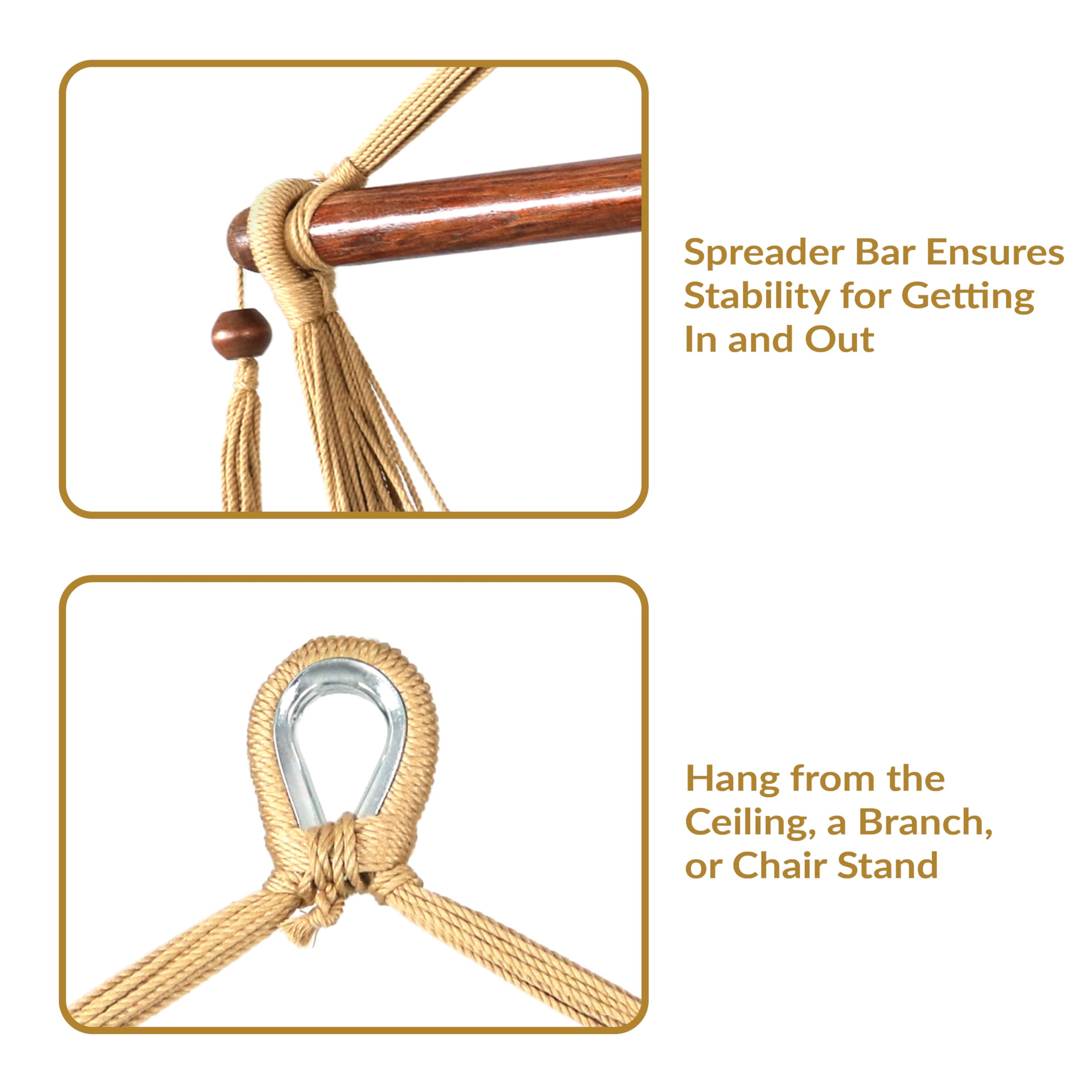 Sunnydaze wooden spreader bar detail showing stable open seat support