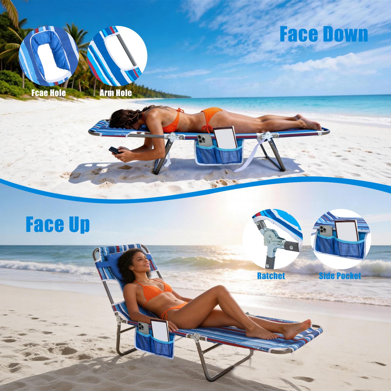 SUNNYFEEL on sandy beach with towels showing relaxed lifestyle use
