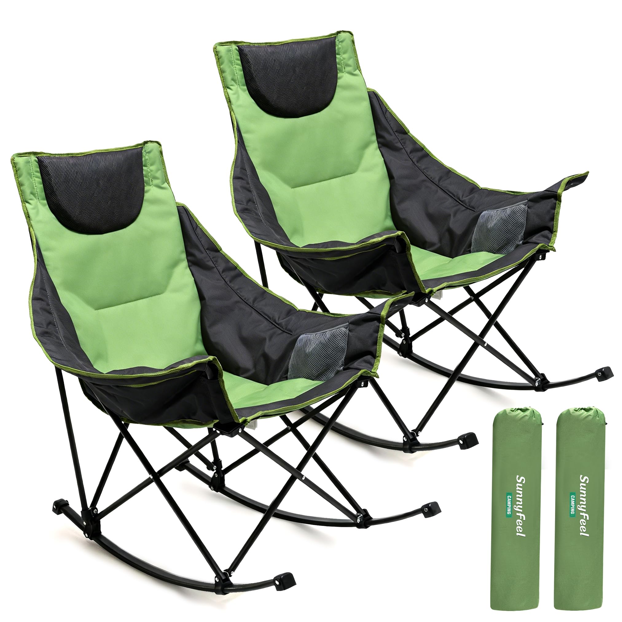 SUNNYFEEL chairs front view showing two packed chairs and benefits of comfort