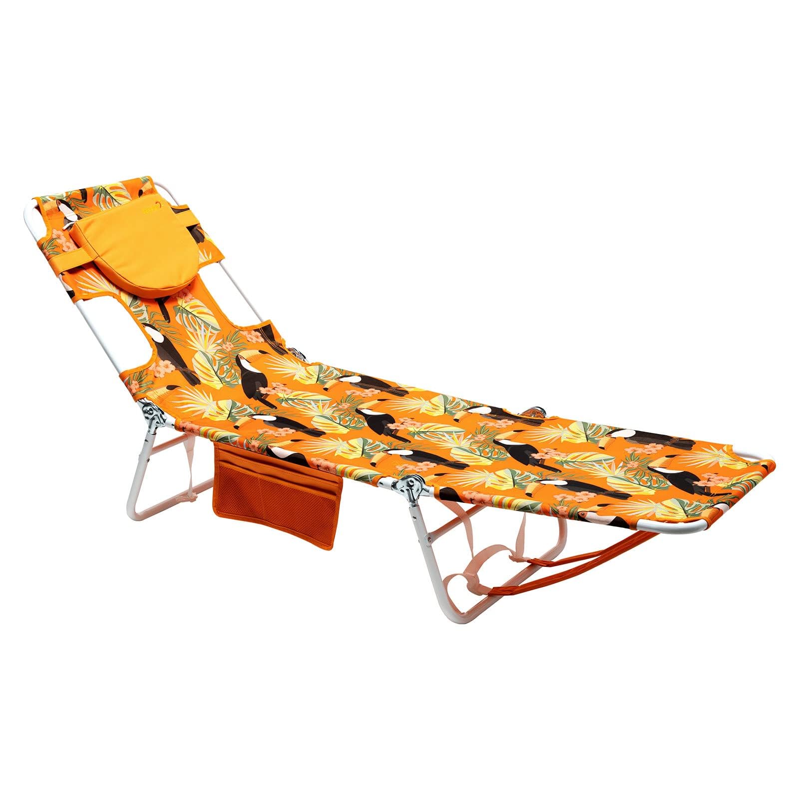 SUNNYFEEL front view of lay flat tanning chair showing full length and support