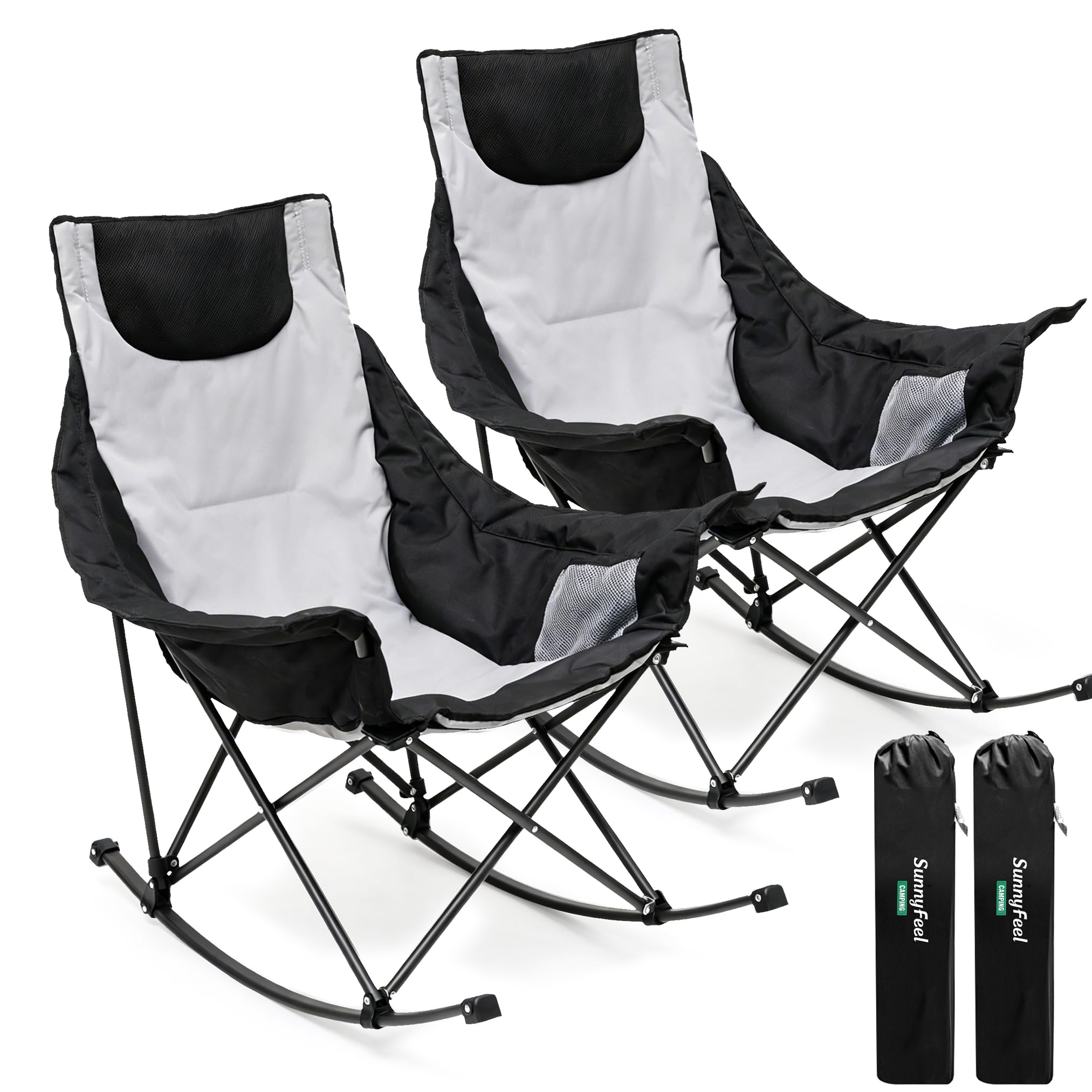 SUNNYFEEL front view of both grey chairs showing roomy seating and comfort
