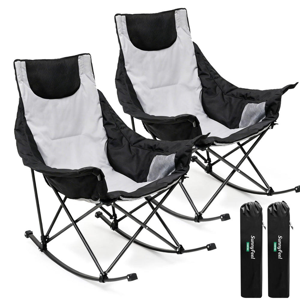 SUNNYFEEL front view of both grey chairs showing roomy seating and comfort