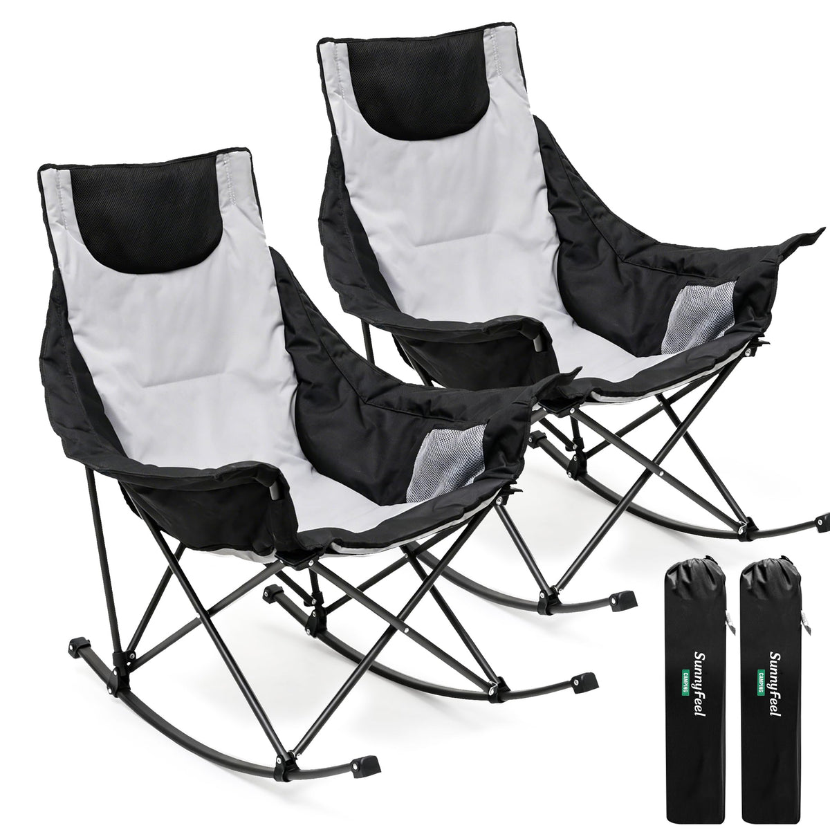 SUNNYFEEL front view of both grey chairs showing roomy seating and comfort