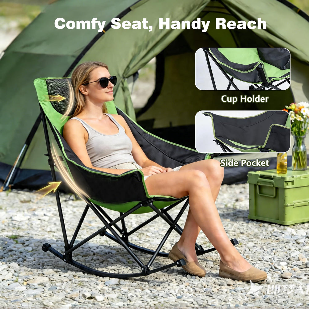 SUNNYFEEL chair demonstrating gentle rocking motion for relaxation outdoors