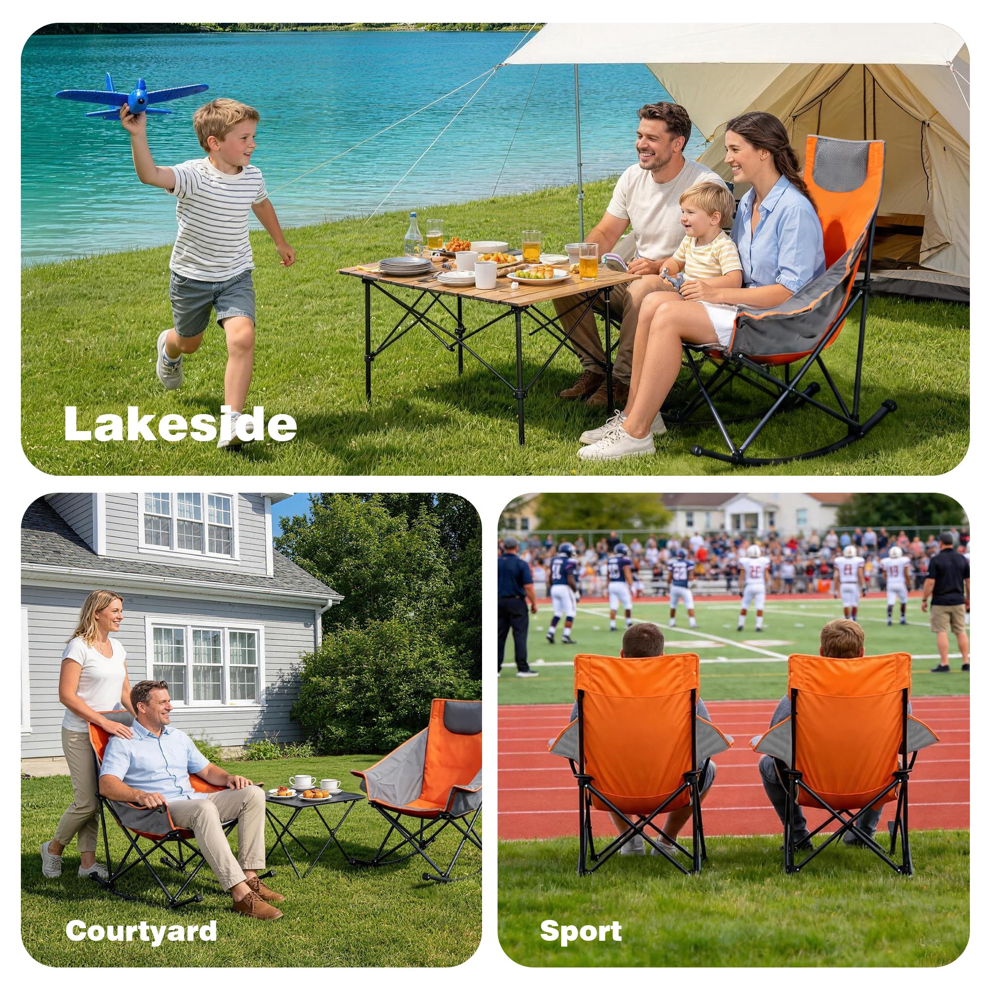 SUNNYFEEL size comparison with adult to show oversized seating and 500 lb capacity assurance