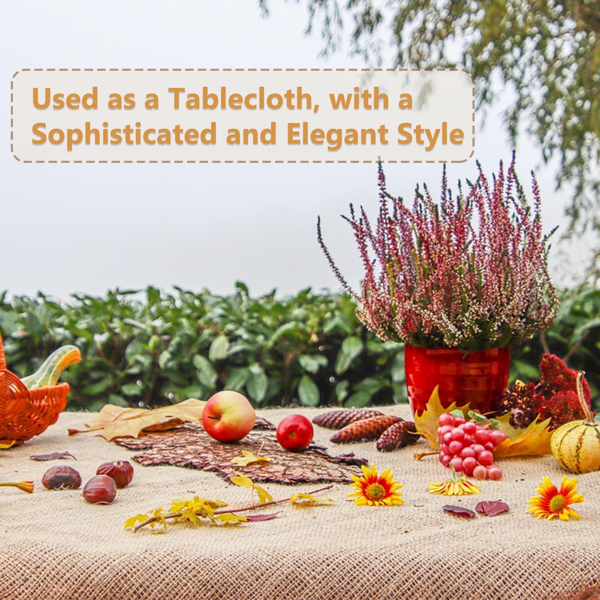 Sunnyglade burlap used as a rustic table runner displaying craft versatility
