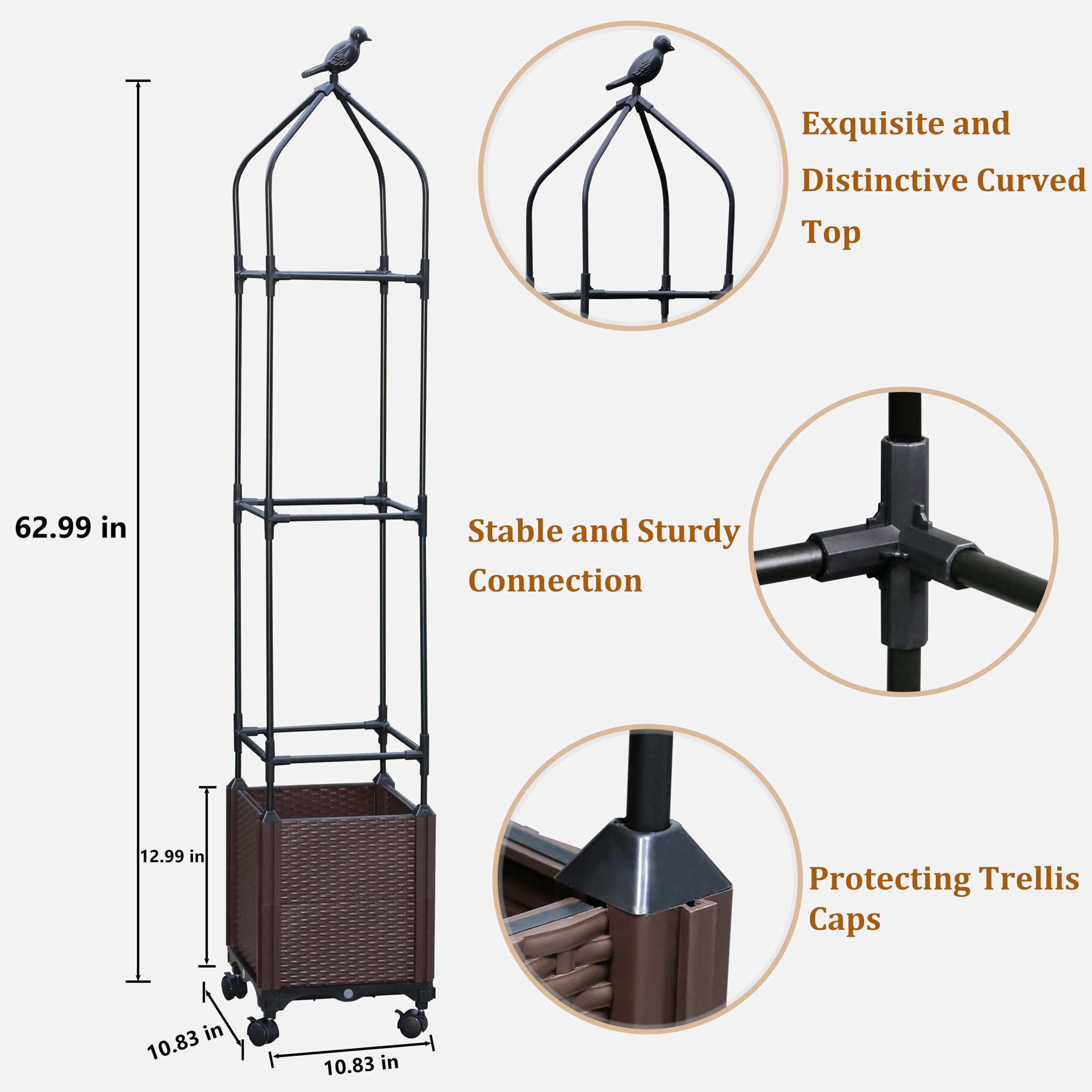 Sunnyglade detail of trellis frame connection with snap-fit joints for quick tool-free assembly