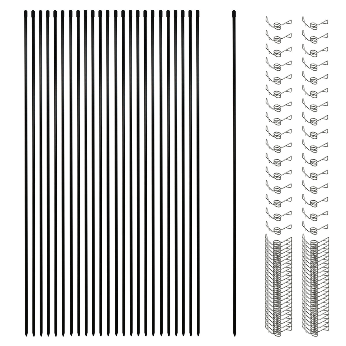 Sunnyglade front packaging showing 25 fiberglass posts and 100 loops for easy setup