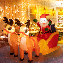 Sunnyglade front view of inflatable Santa and reindeer lighting yard