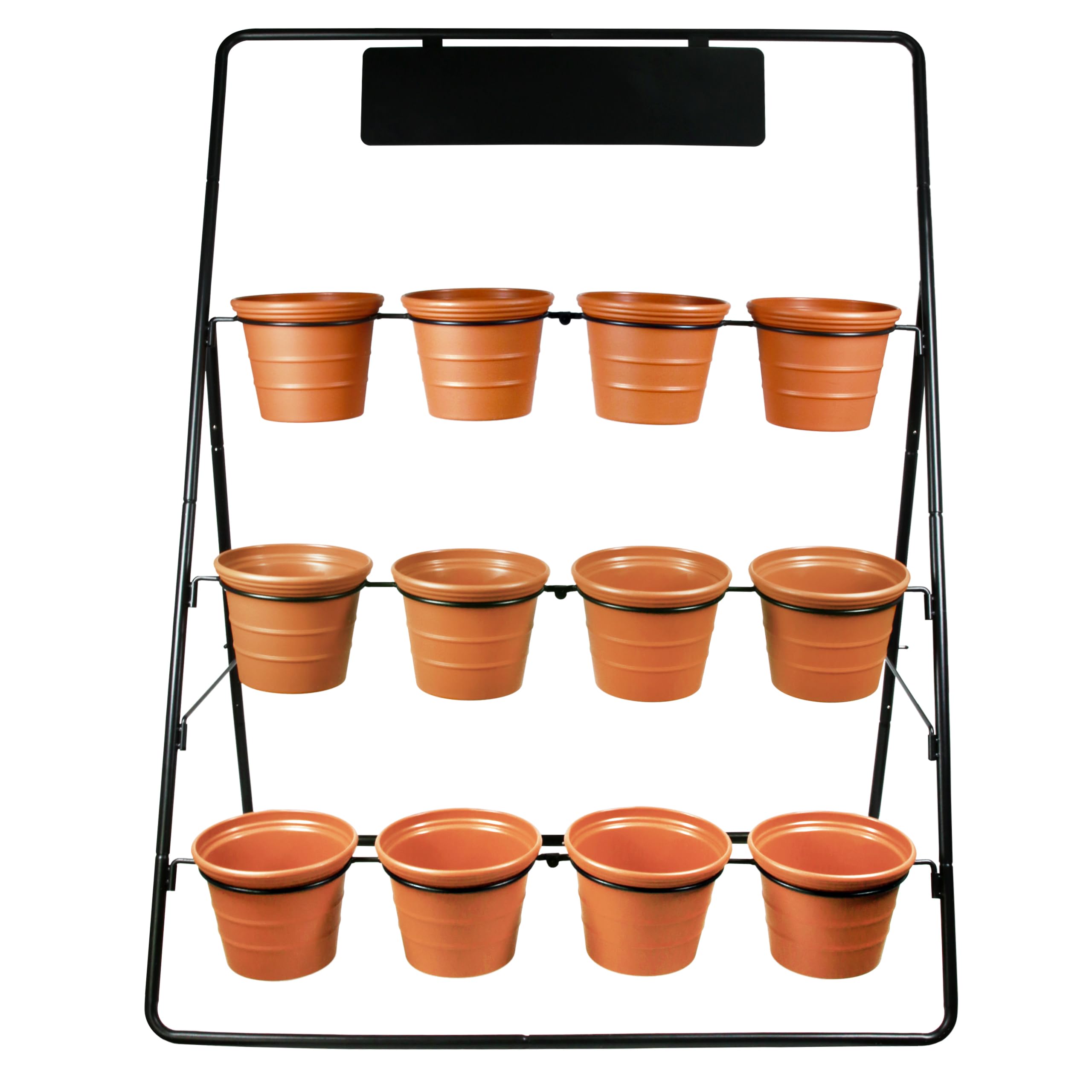 Sunnyglade front view showing 3-tier stand organizing 12 pots for compact display