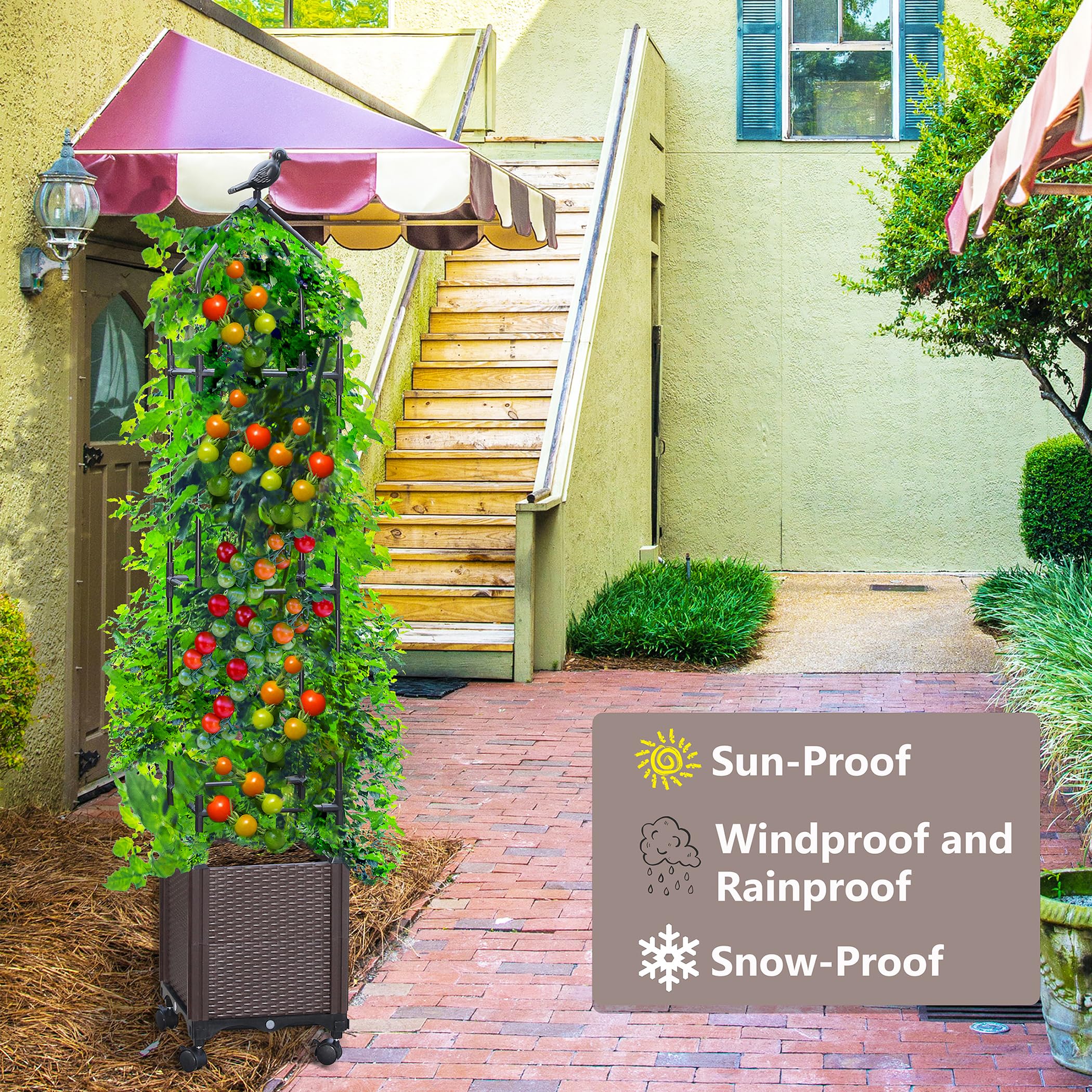 Sunnyglade product label and PP material stamp highlighting durable weather-resistant construction