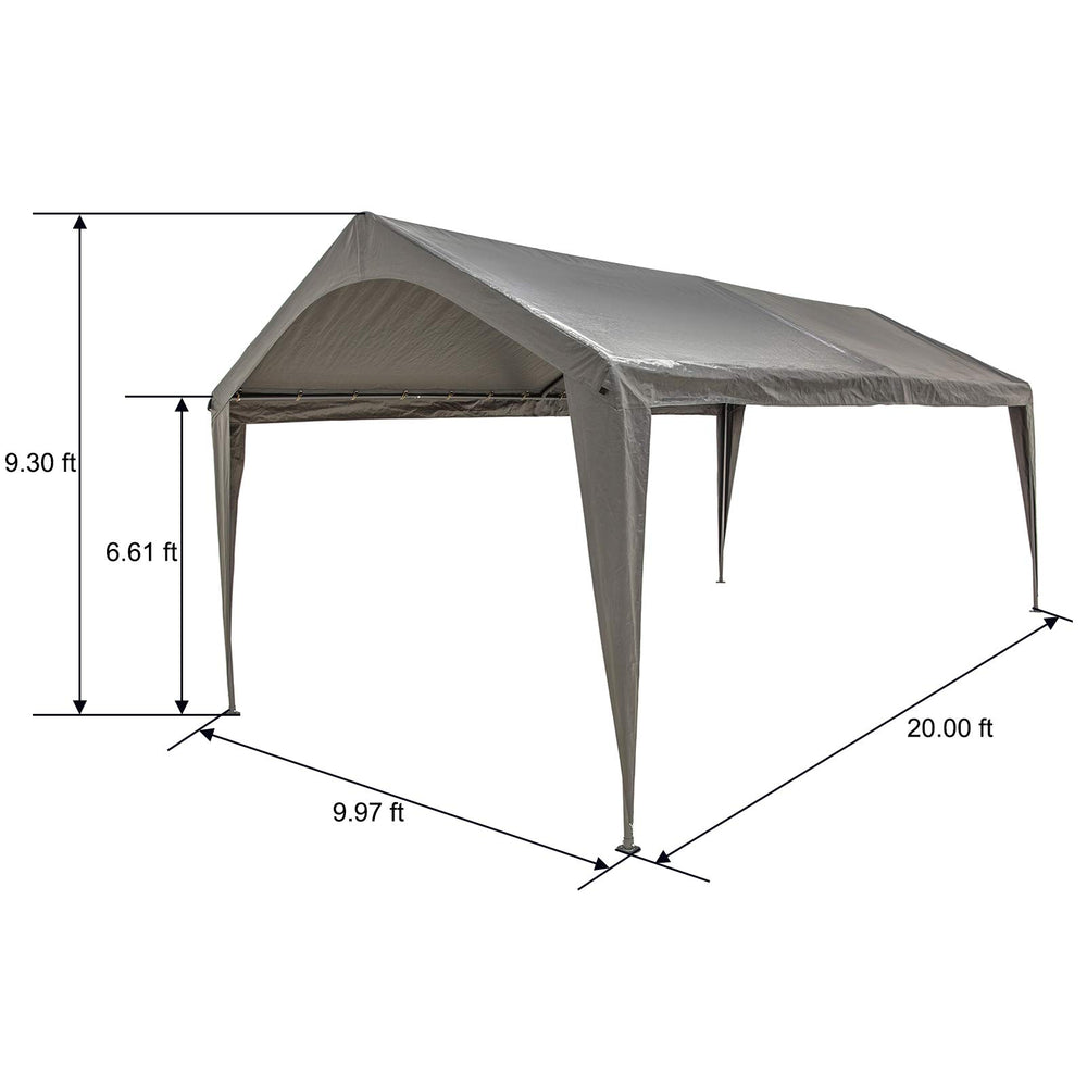 Sunnyglade canopy next to a car showing 10x20 scale for accurate fit