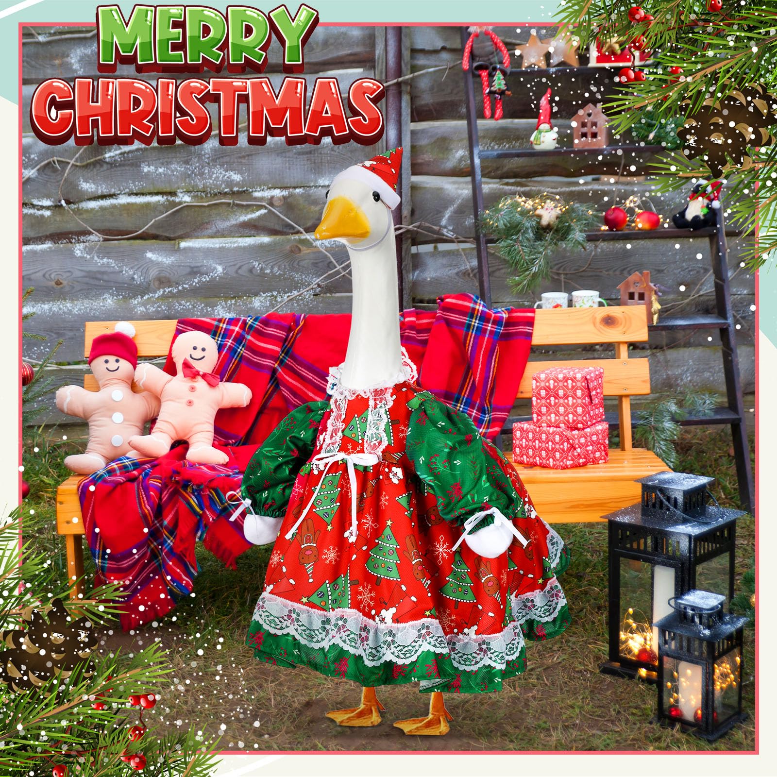 Sunnymove row of costumed geese on patio creating festive seasonal decor