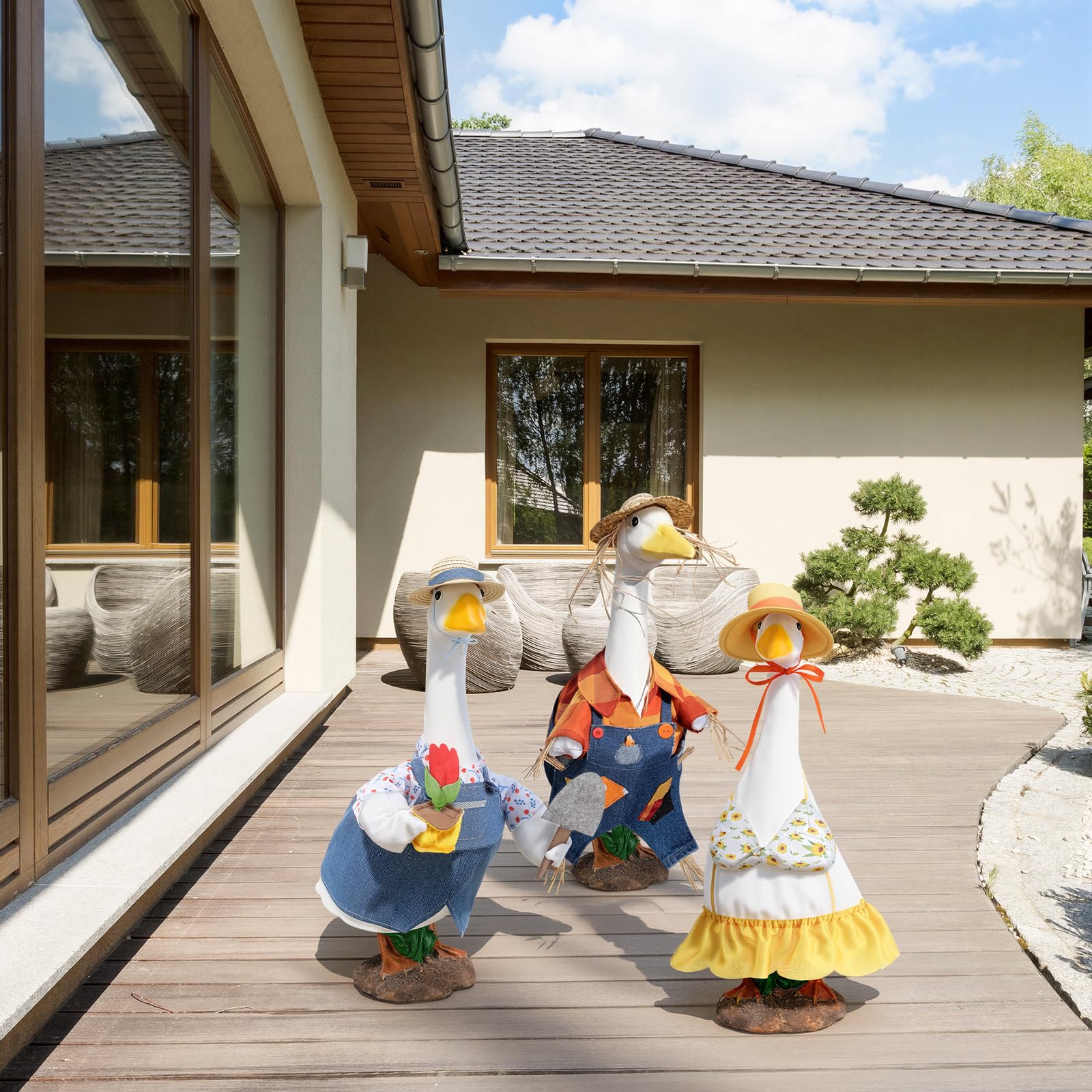 Sunnymove dressed goose in a garden demonstrating seasonal curb appeal