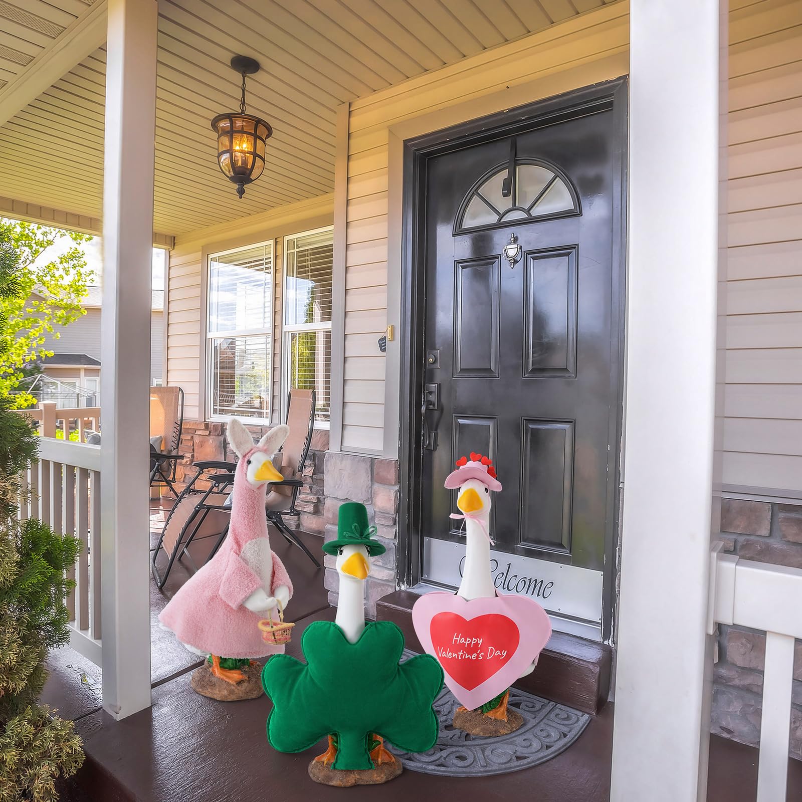 Sunnymove outfits shown beside a 23-inch goose for accurate sizing