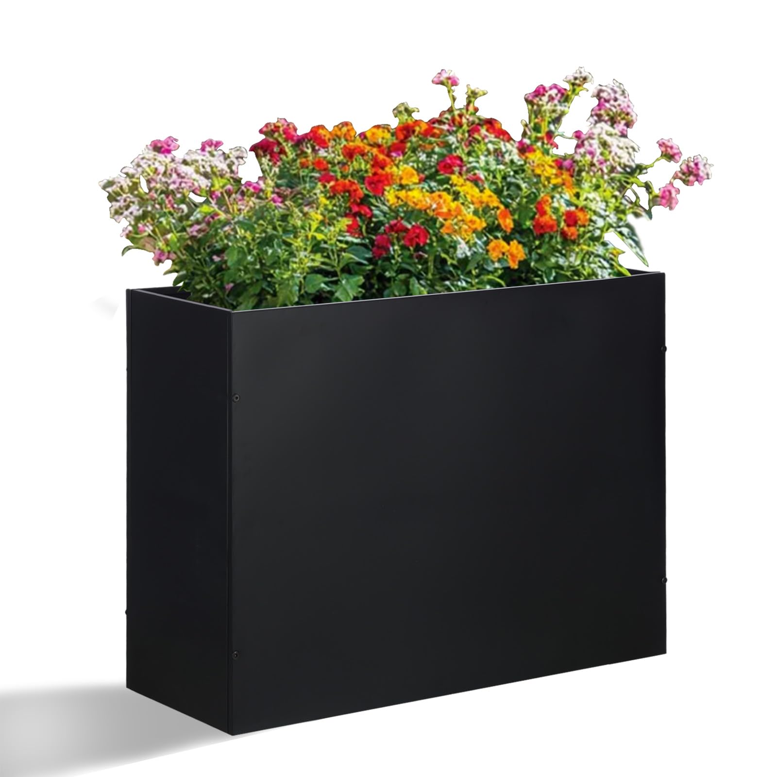 SUNNYPARK front view of black metal planter showing clean modern design and curb appeal