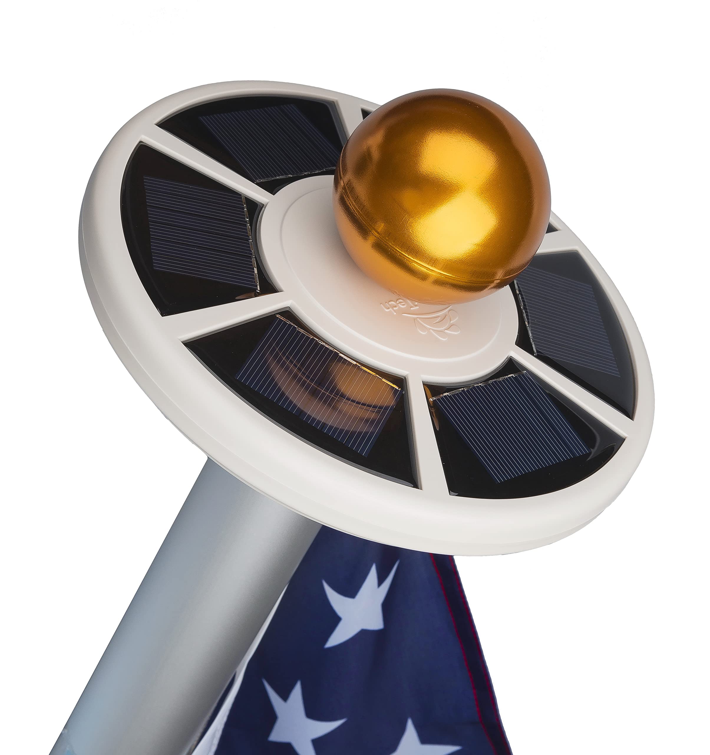 Sunnytech front view showing white solar flag pole light and clean profile, improves visibility