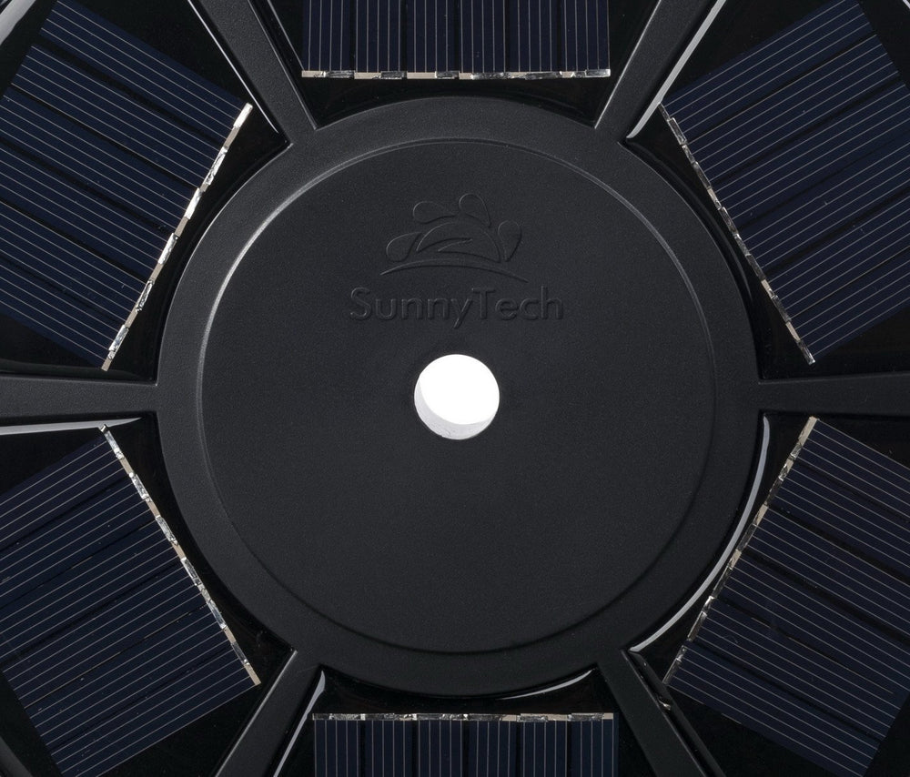 Sunnytech installed under finial on a pole, providing automatic dusk-to-dawn lighting