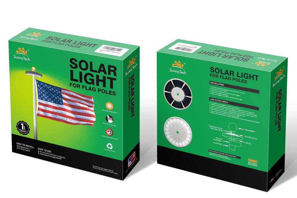 Sunnytech illuminating a flag at night, powerful downlight improves night visibility