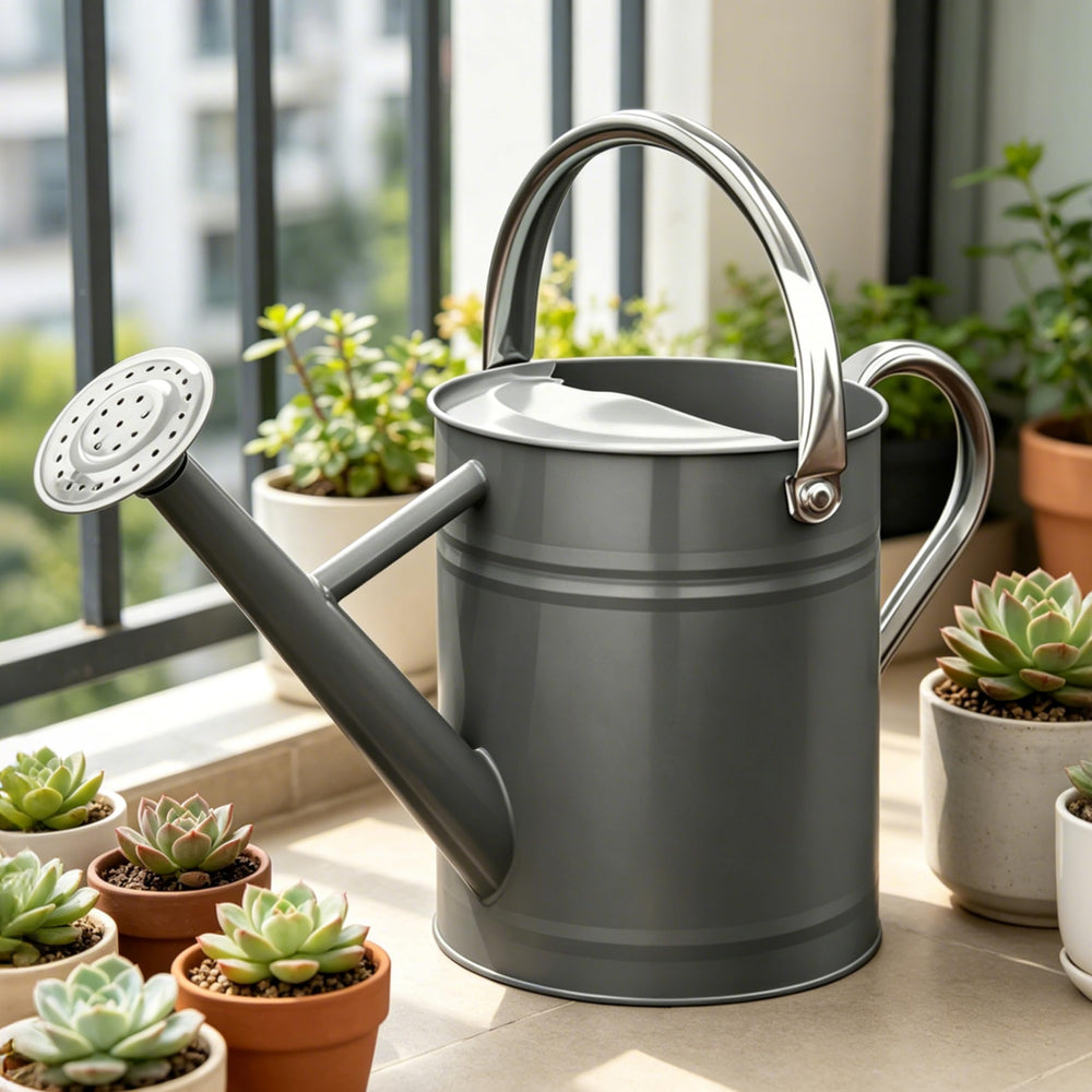 SunnyTong watering can in use on potted plants for gentle watering