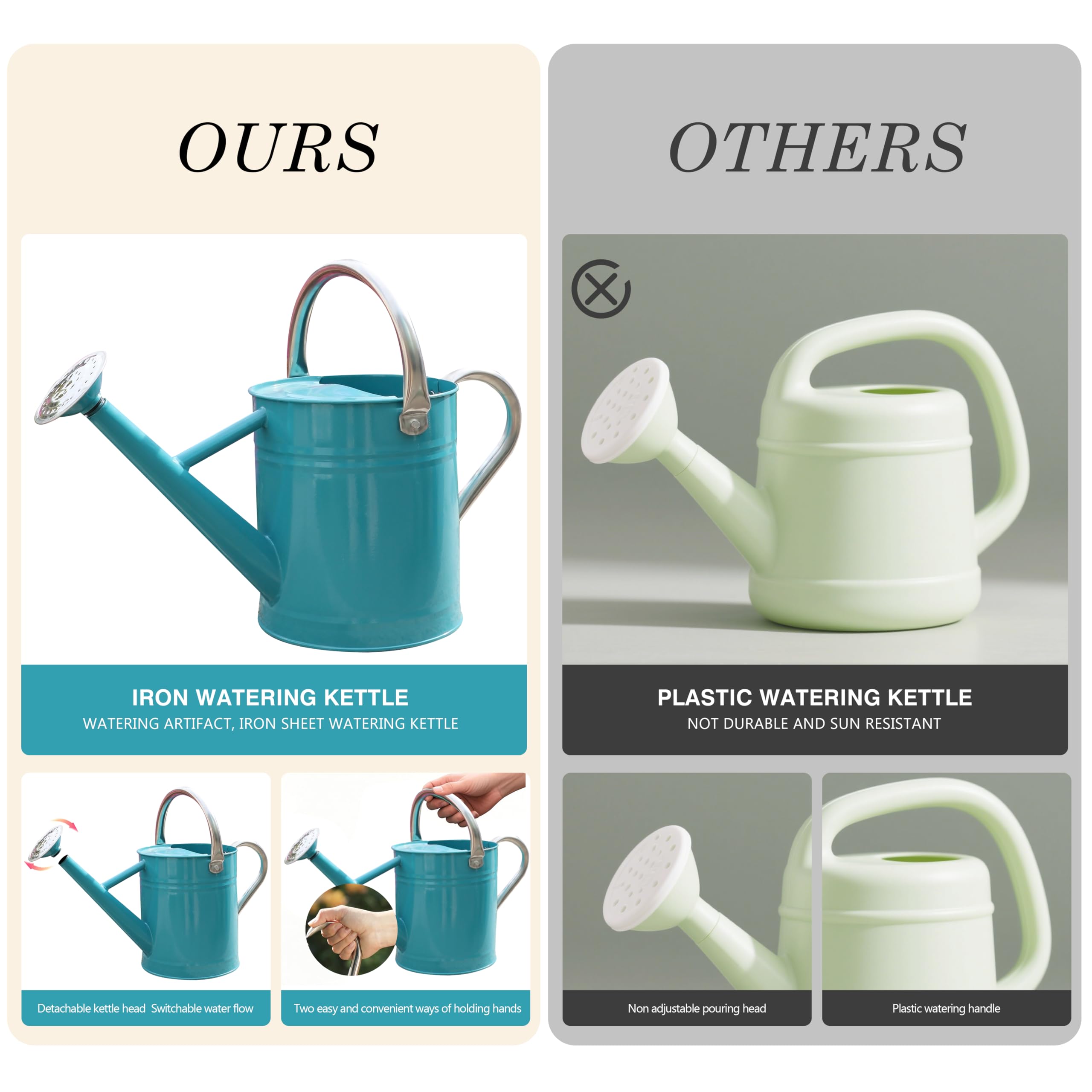 SunnyTong watering can in use watering potted plants showing controlled flow benefit