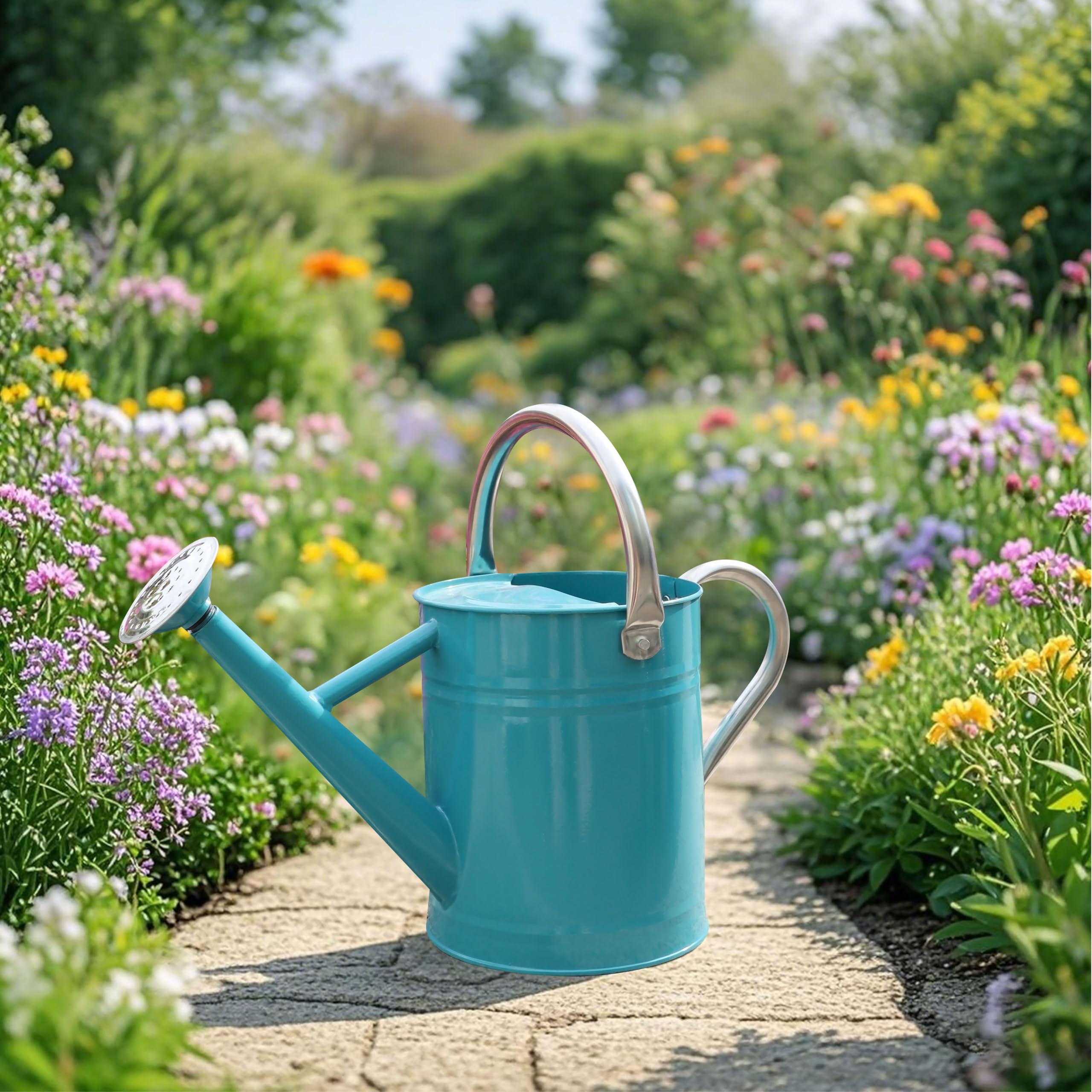 SunnyTong watering can beside a gallon jug showing true 1-gallon capacity benefit