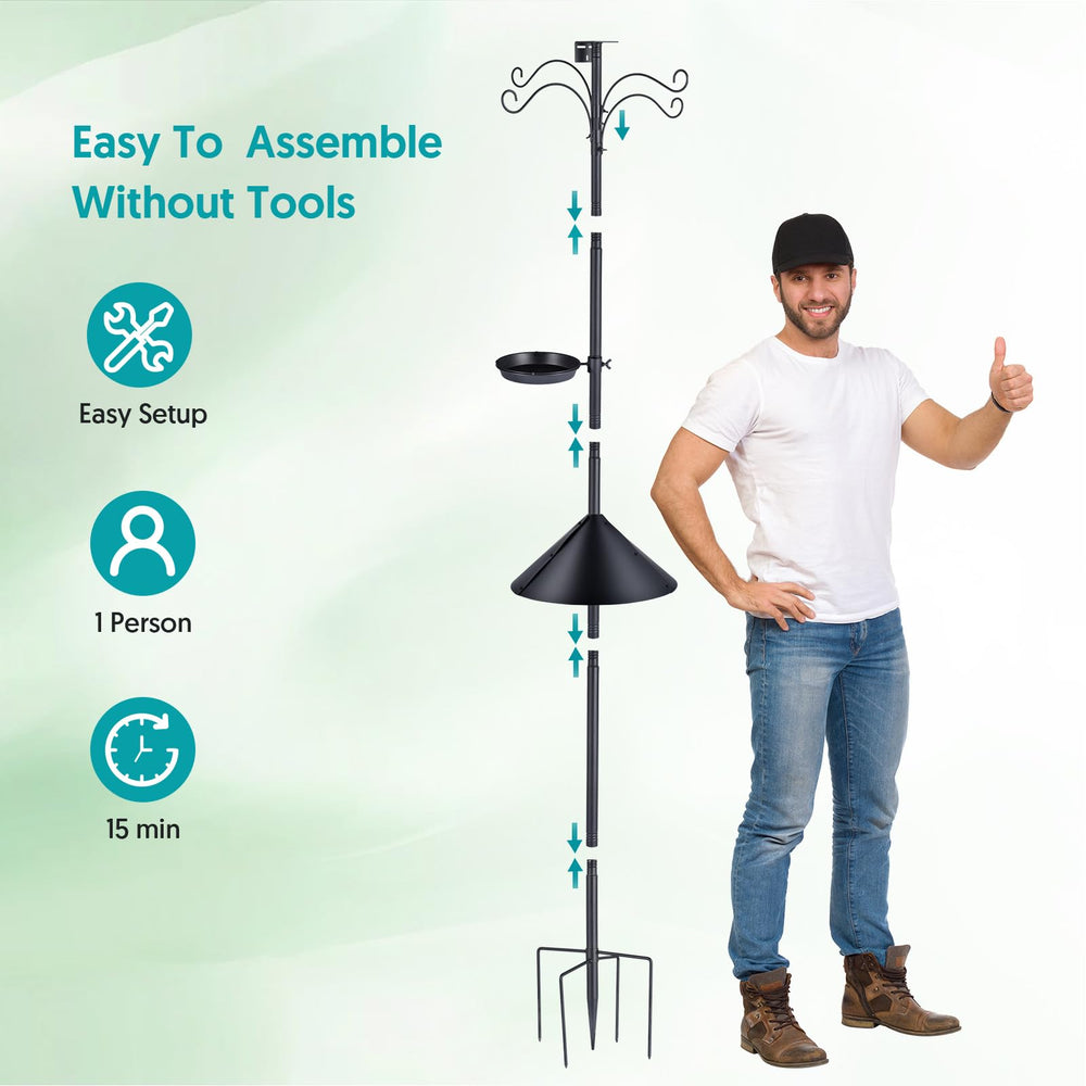 Sunoble pole in backyard with multiple feeders showing attractive bird habitat