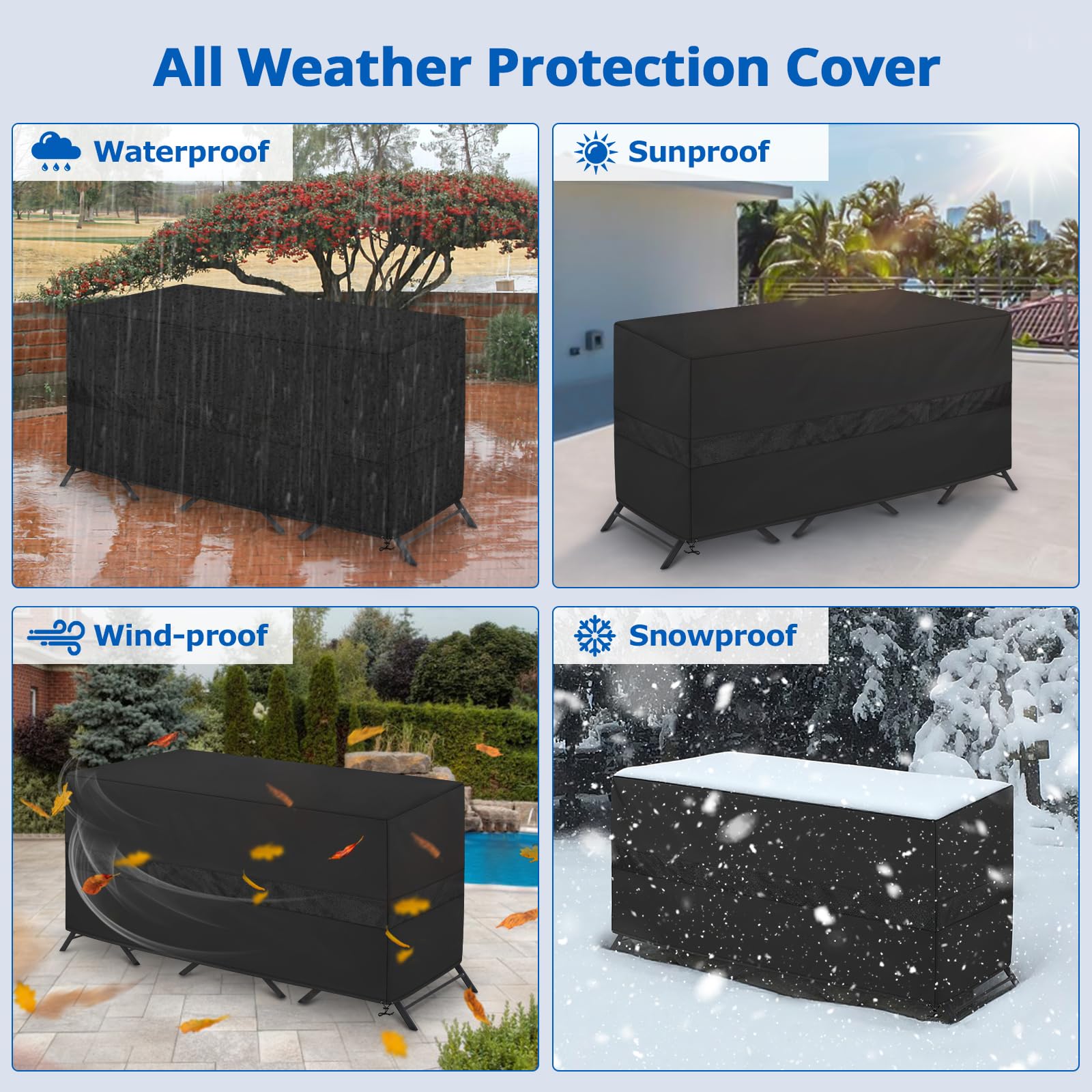 SunPatio folded cover with label and packaging for easy storage and identification