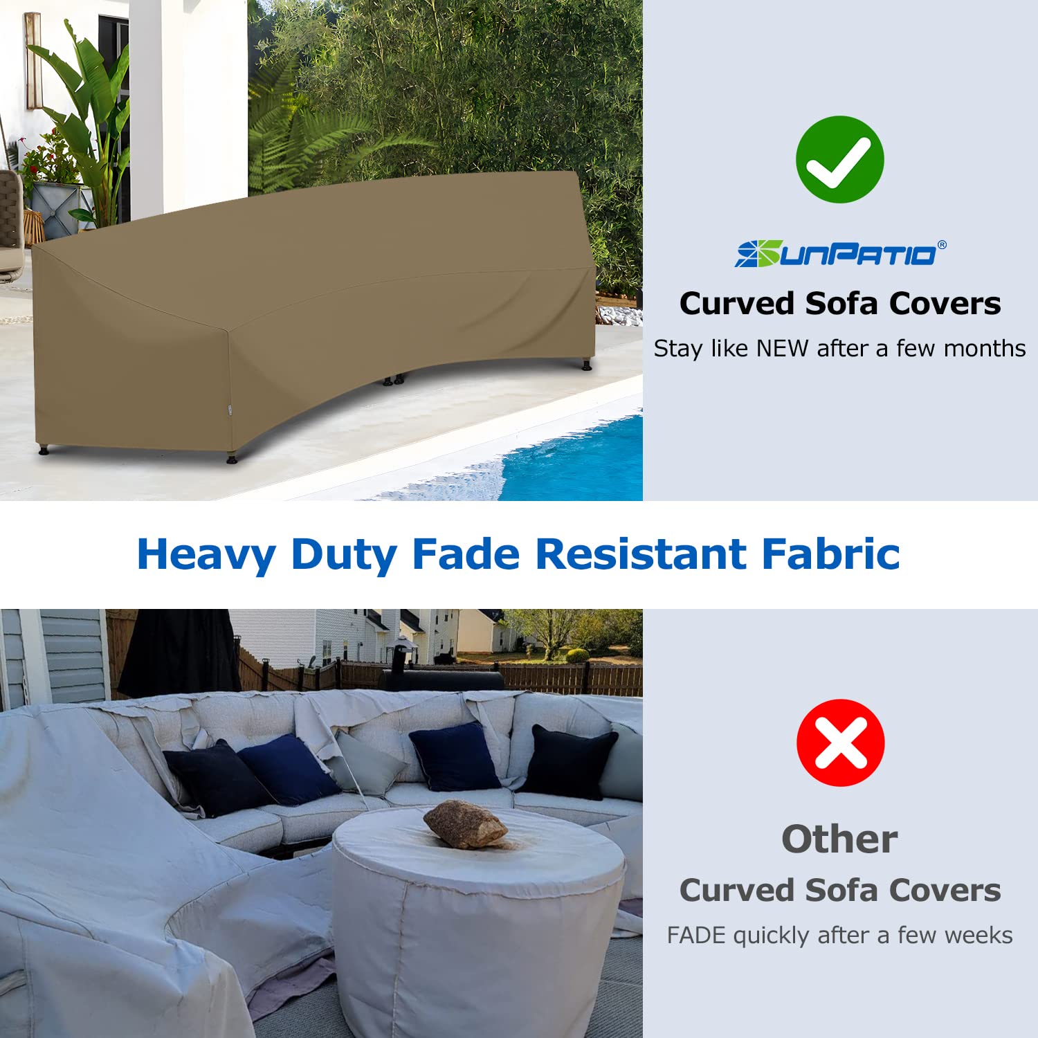 SunPatio cover protecting a sectional under rain to keep cushions dry and safe