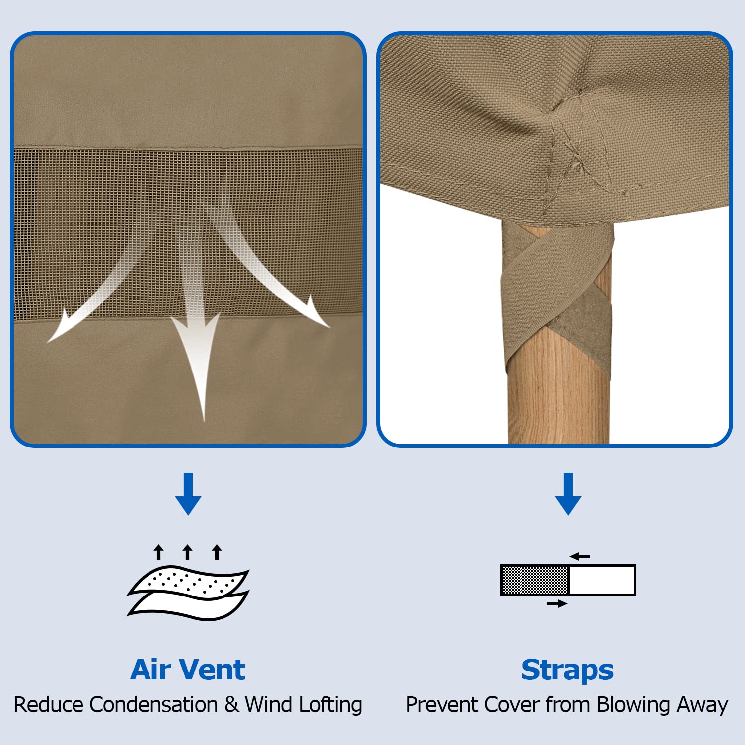 SunPatio folded cover in storage bag for compact storage and easy transport