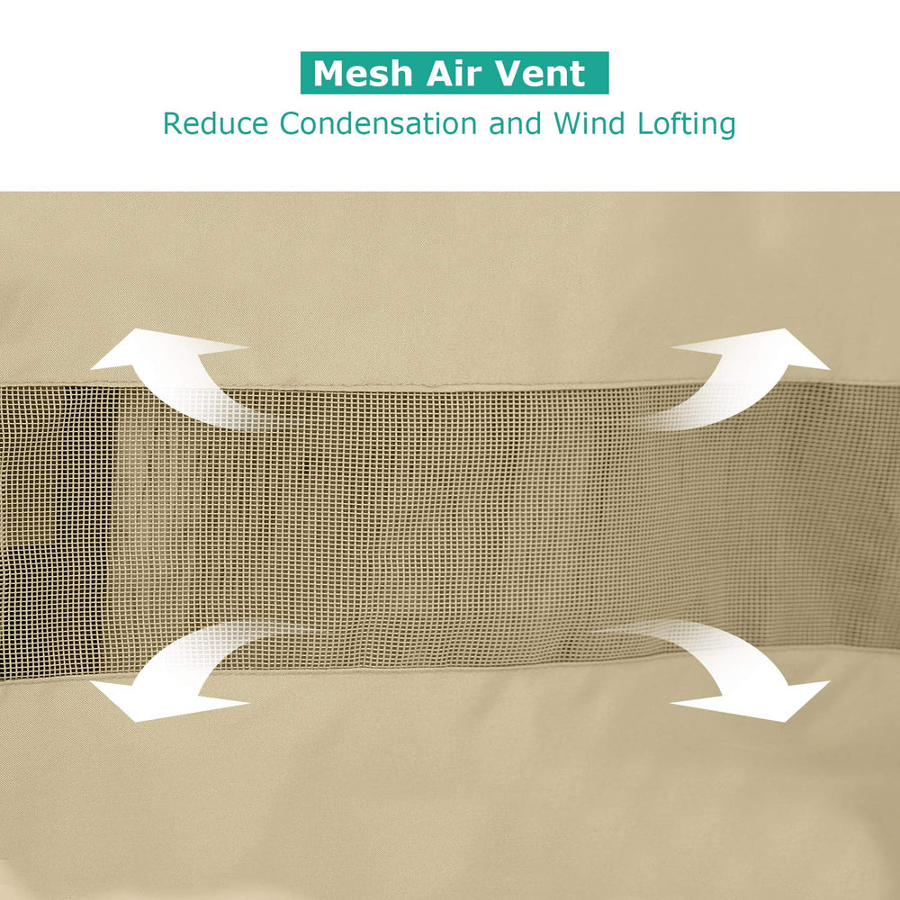 SunPatio drawstring and toggle close-up securing cover in windy conditions