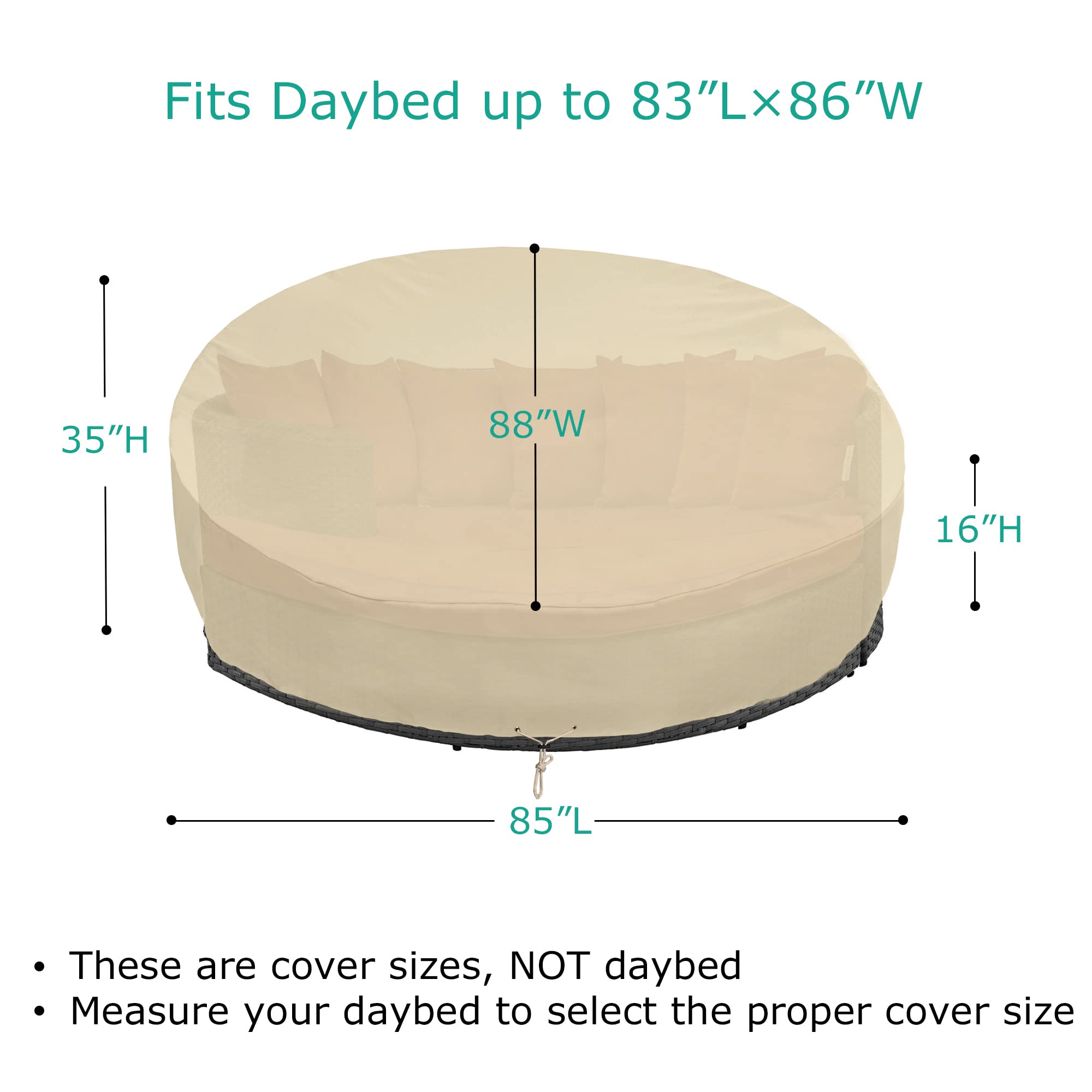 SunPatio drawstring and side fastening view showing secure fit benefit