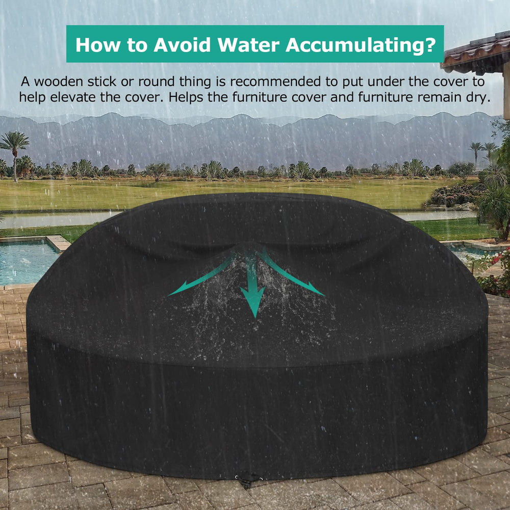 SunPatio cover beside measuring tape illustrating 75 inch diameter fit guidance